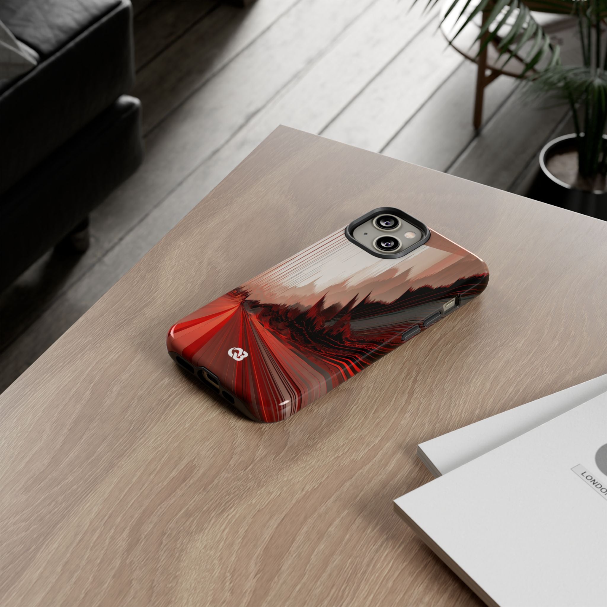 Red Tough Phone Case for iPhone - Crimson Pulse Horizon