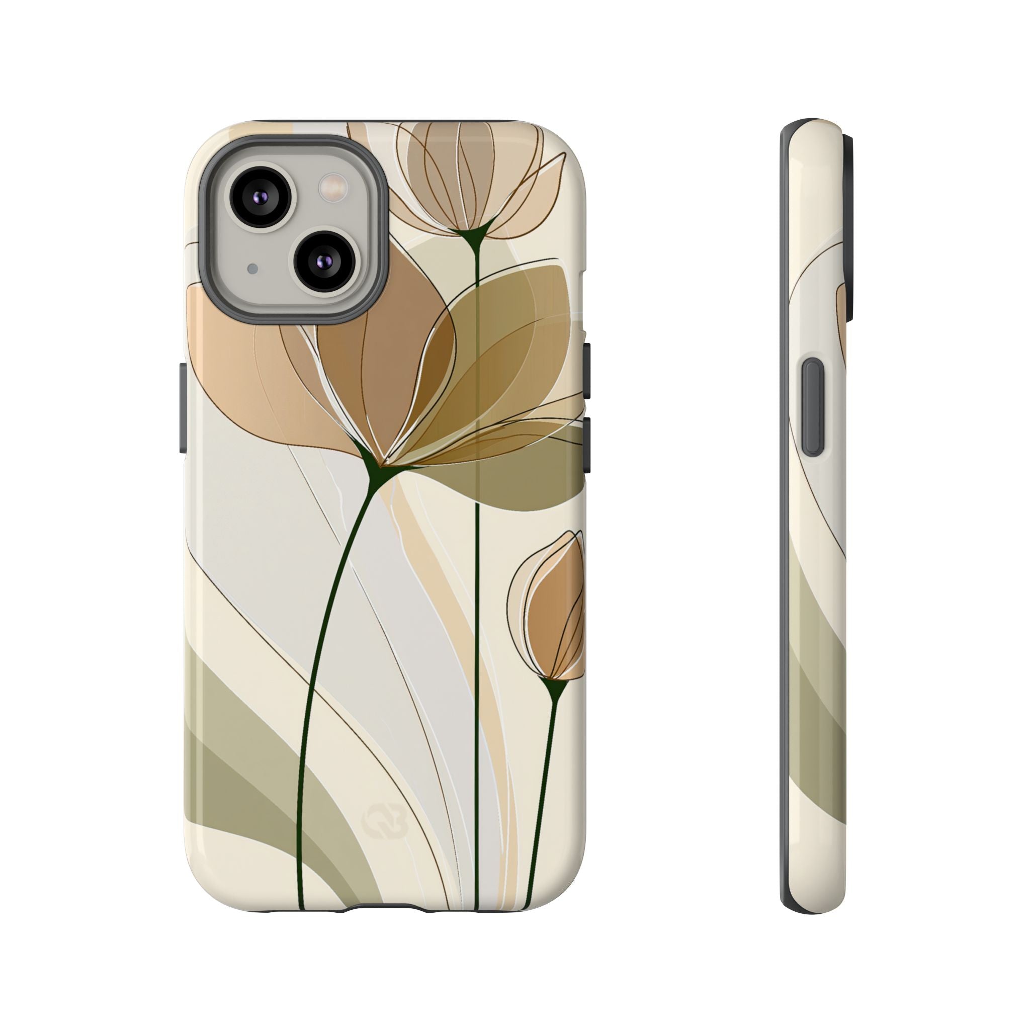 Beige Tough Phone Case for iPhone - Muted Ochre Petals