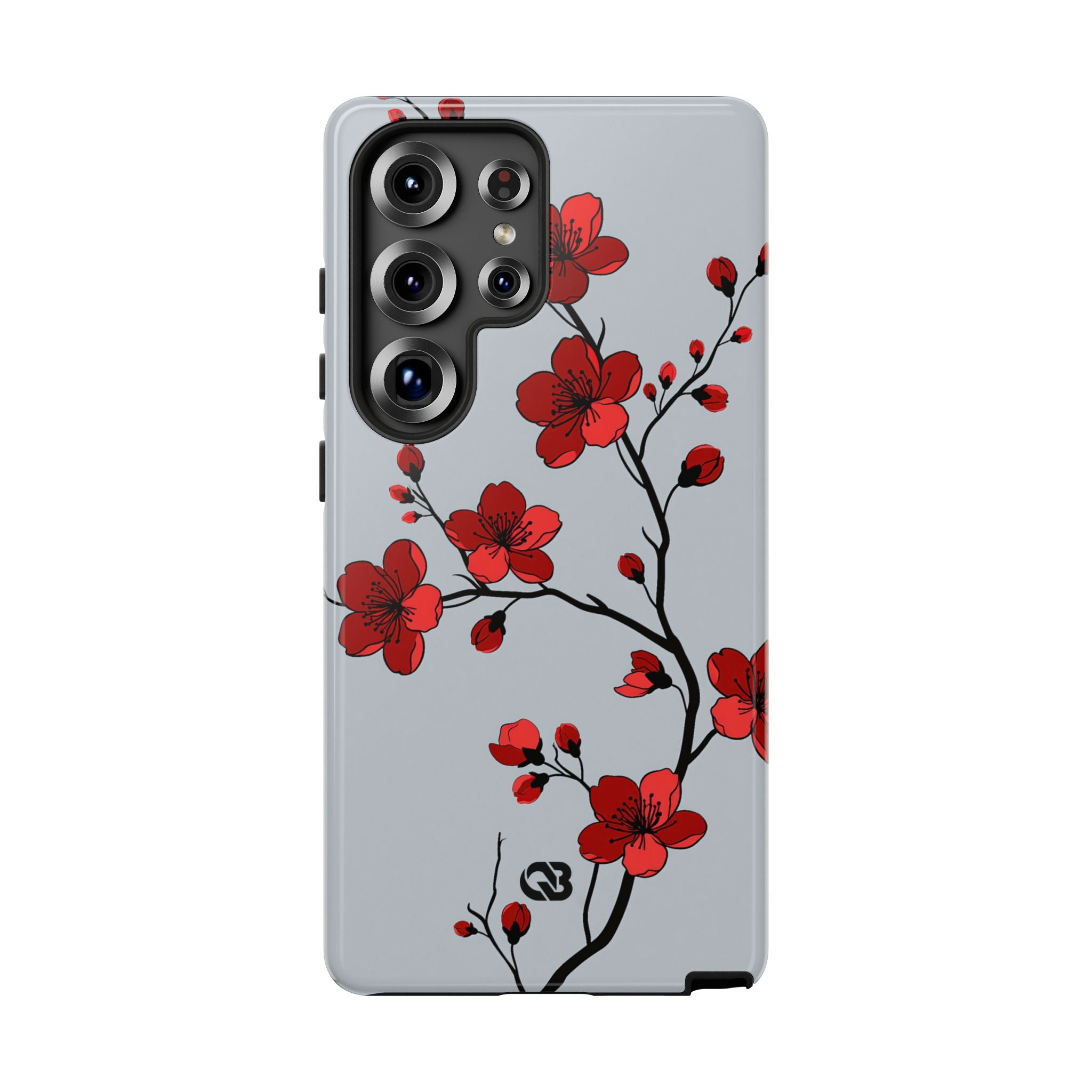 Grey Tough Phone Case for Samsung - Crimson Blossom Onyx