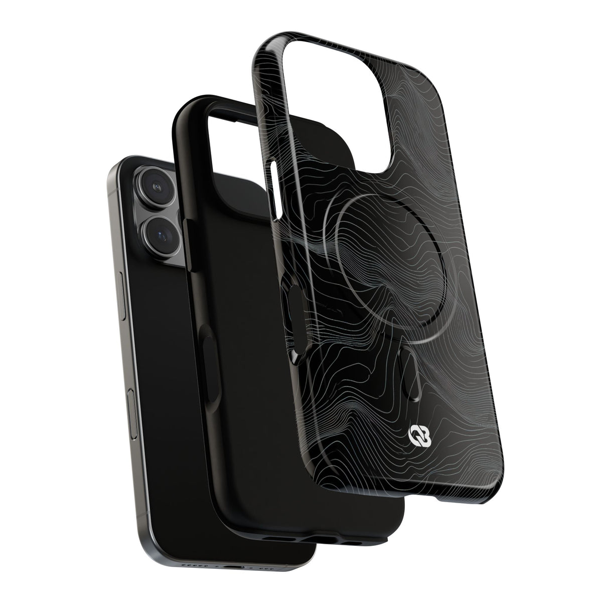 Black Tough 2.0 Magsafe Phone Case for iPhone - Obsidian Topo Wireframe