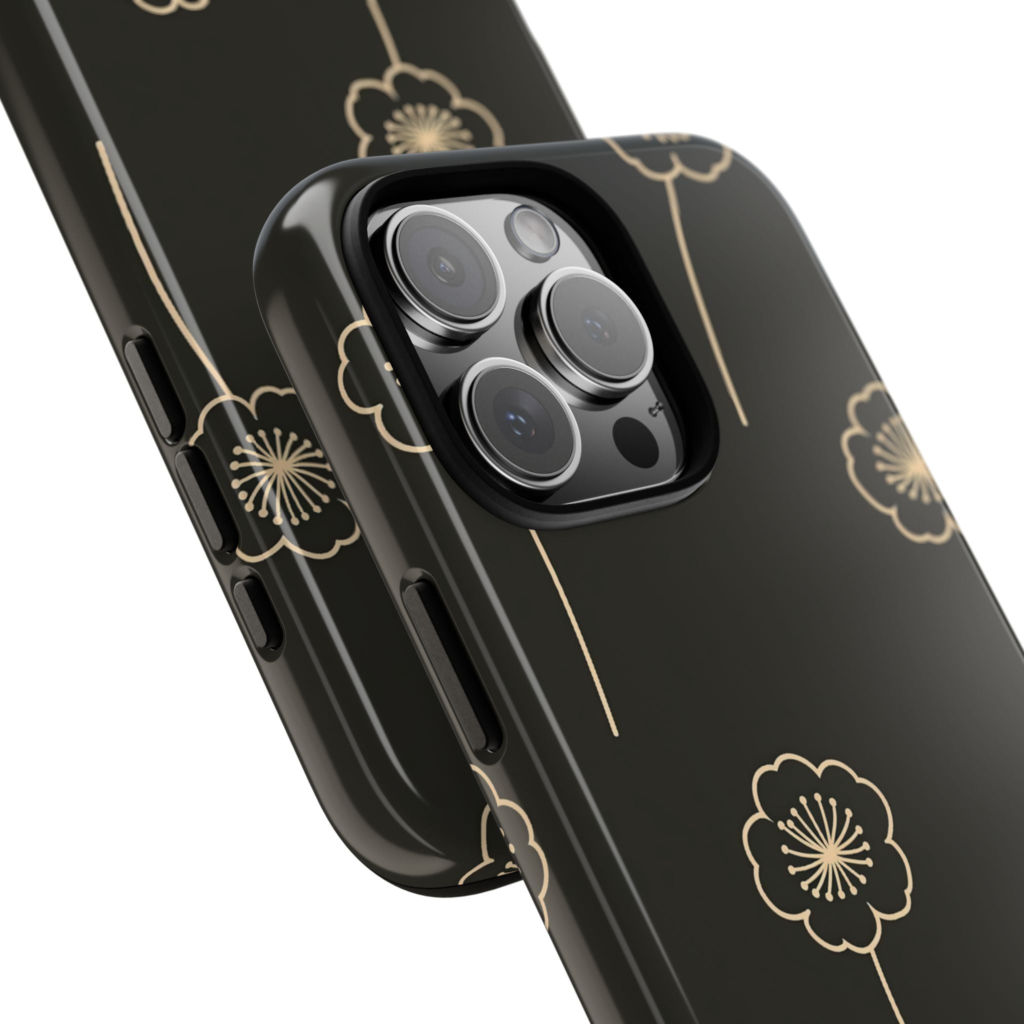 Black Tough Phone Case for iPhone - Obsidian Sand Petals
