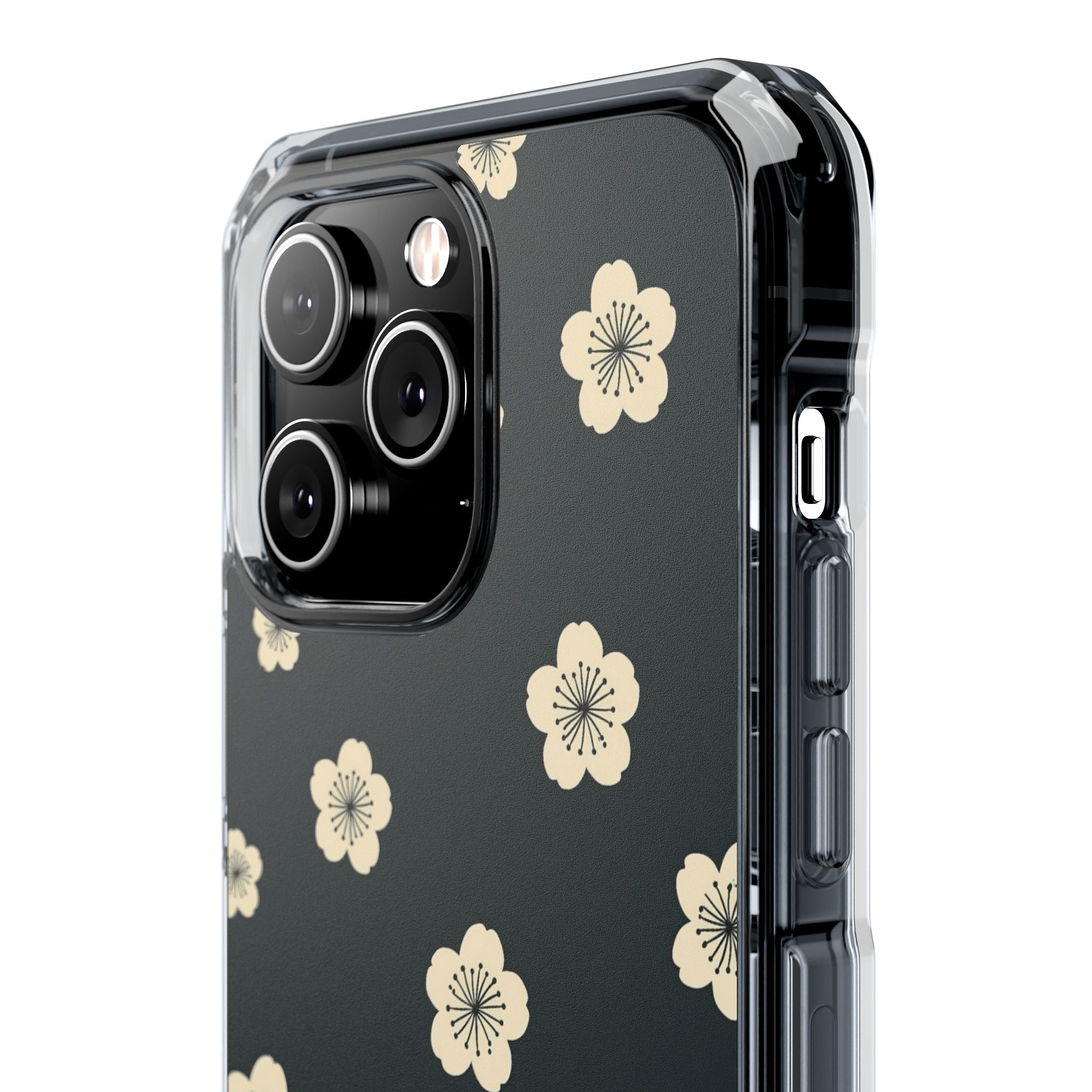 Teal Impact MagSafe Phone Case for iPhone - Obsidian Cream Petals