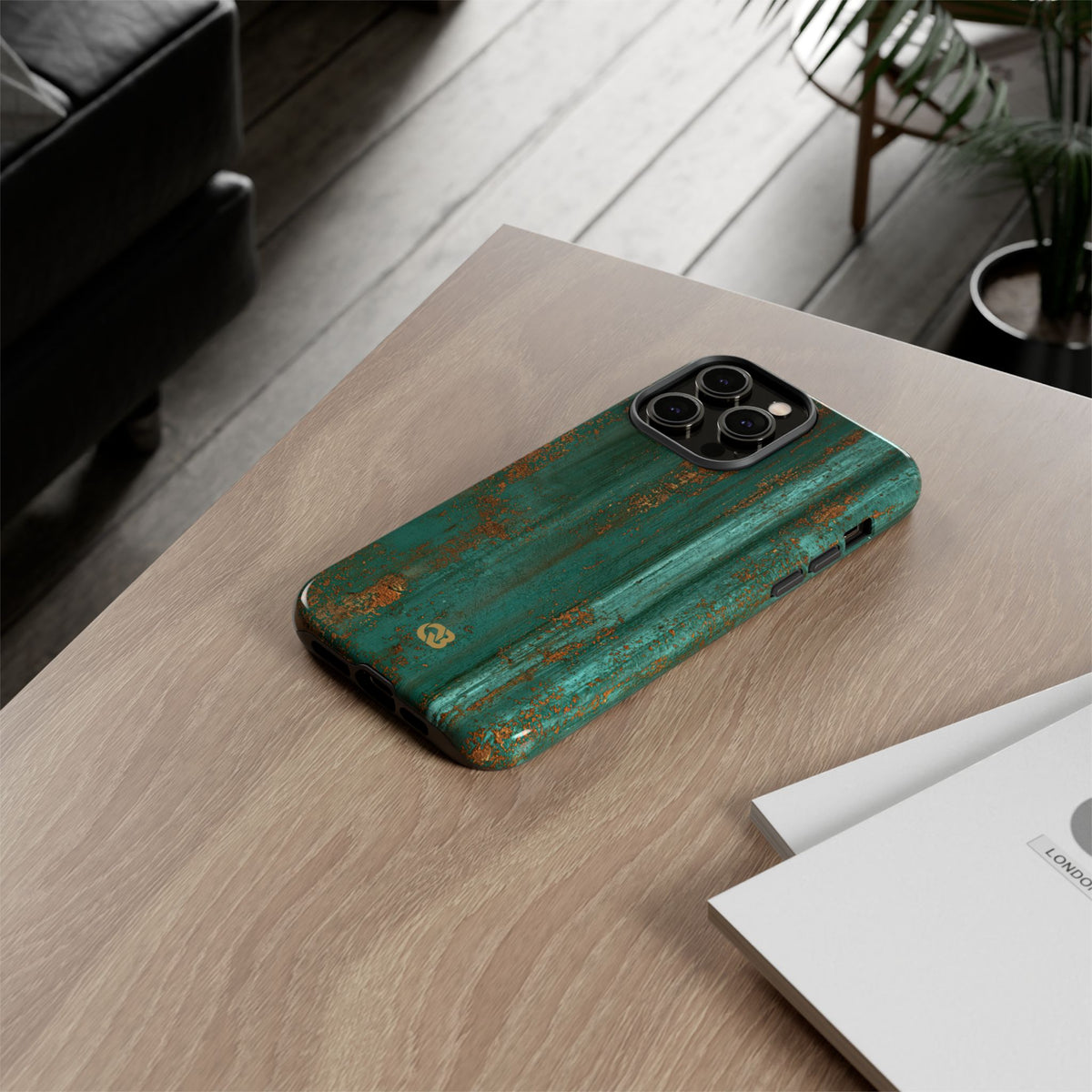 Teal Tough Phone Case for iPhone - Verdigris Copper Siding