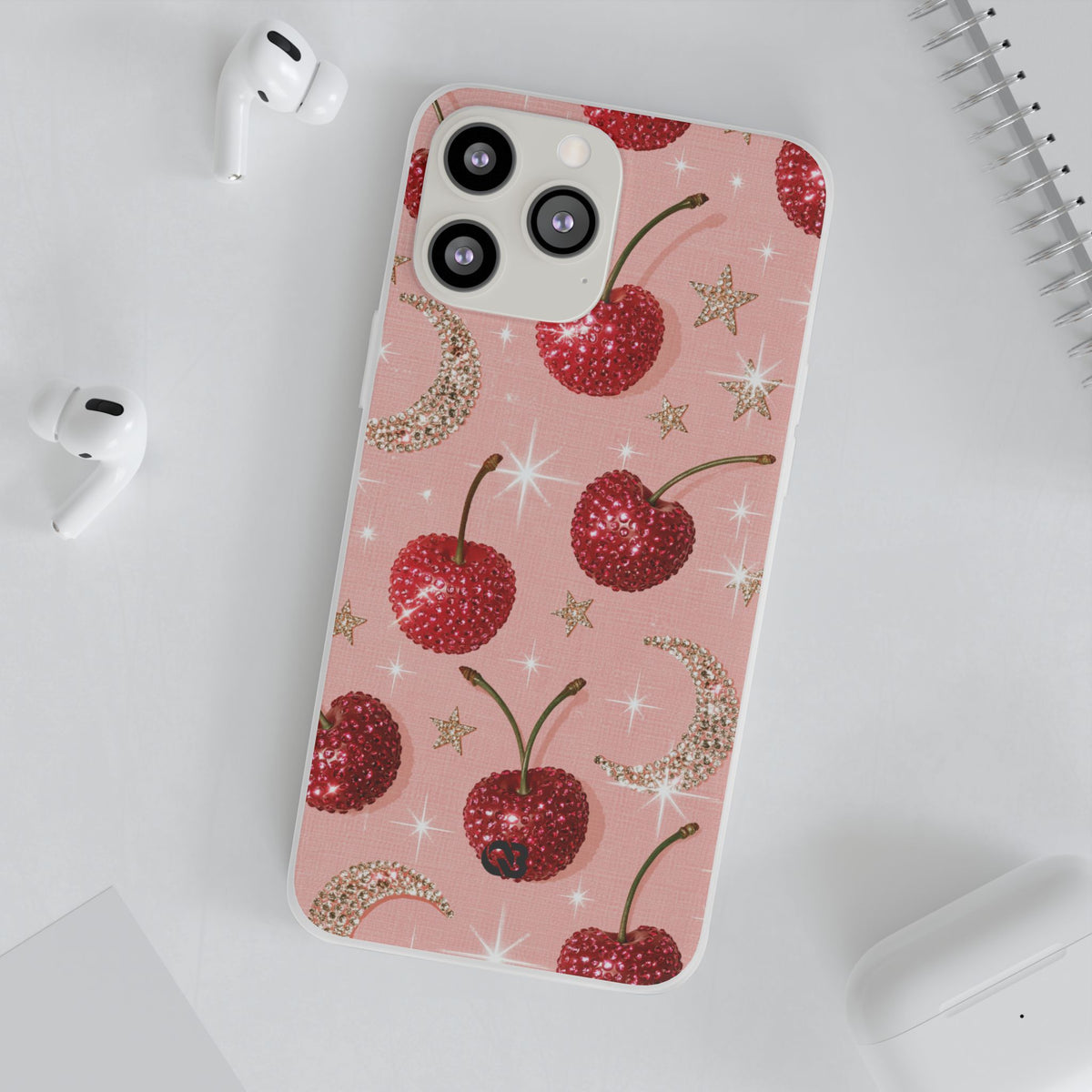 Bedazzled Ruby Cherries · Lite Phone Case for iPhone · Pink
