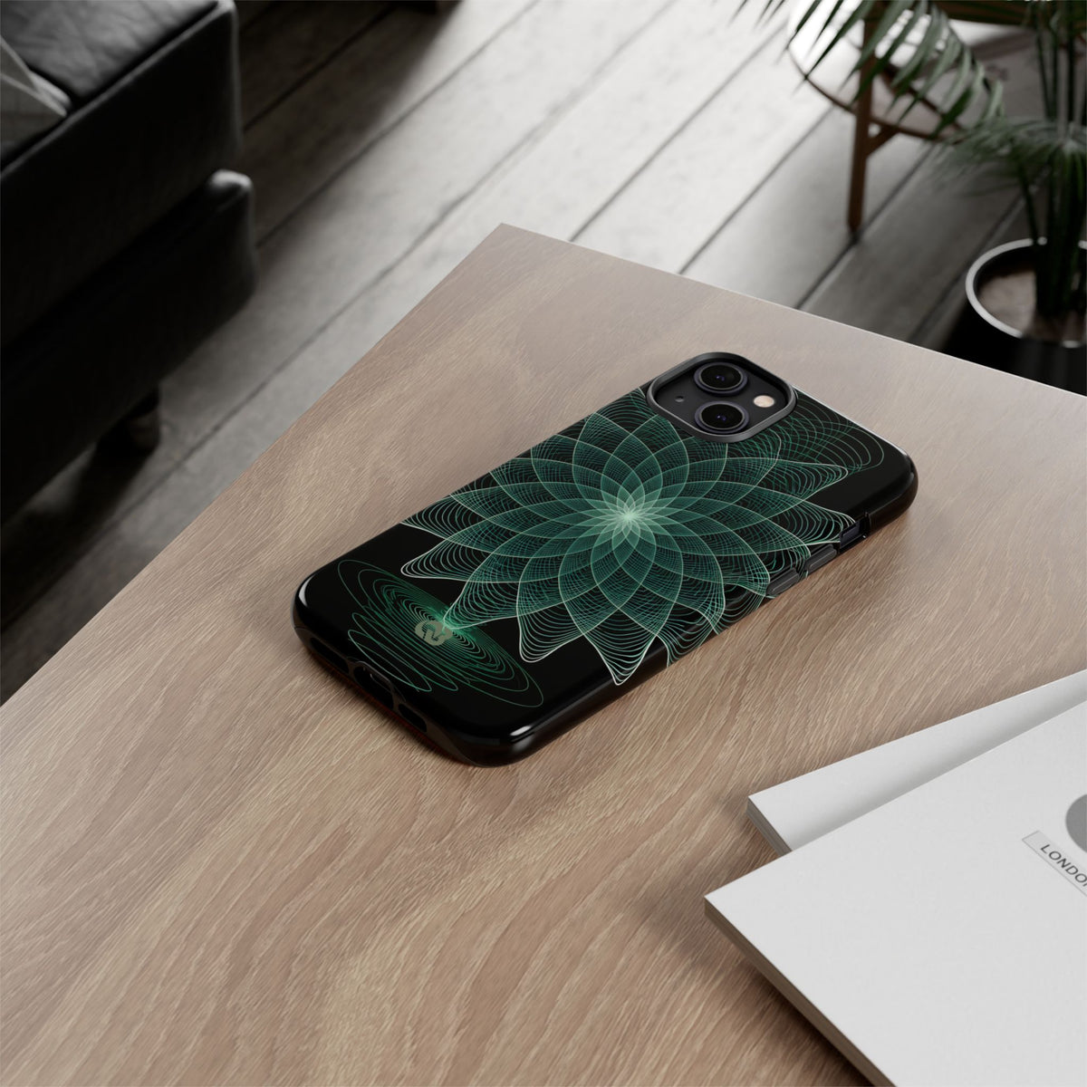 Green Tough Phone Case for iPhone - Cyan Signal Bloom