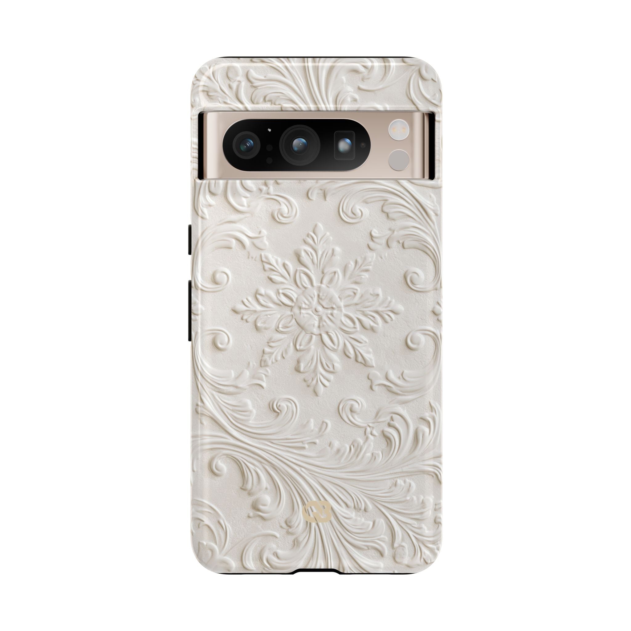 White Tough Phone Case for Google Pixel - Alabaster Floral Relief