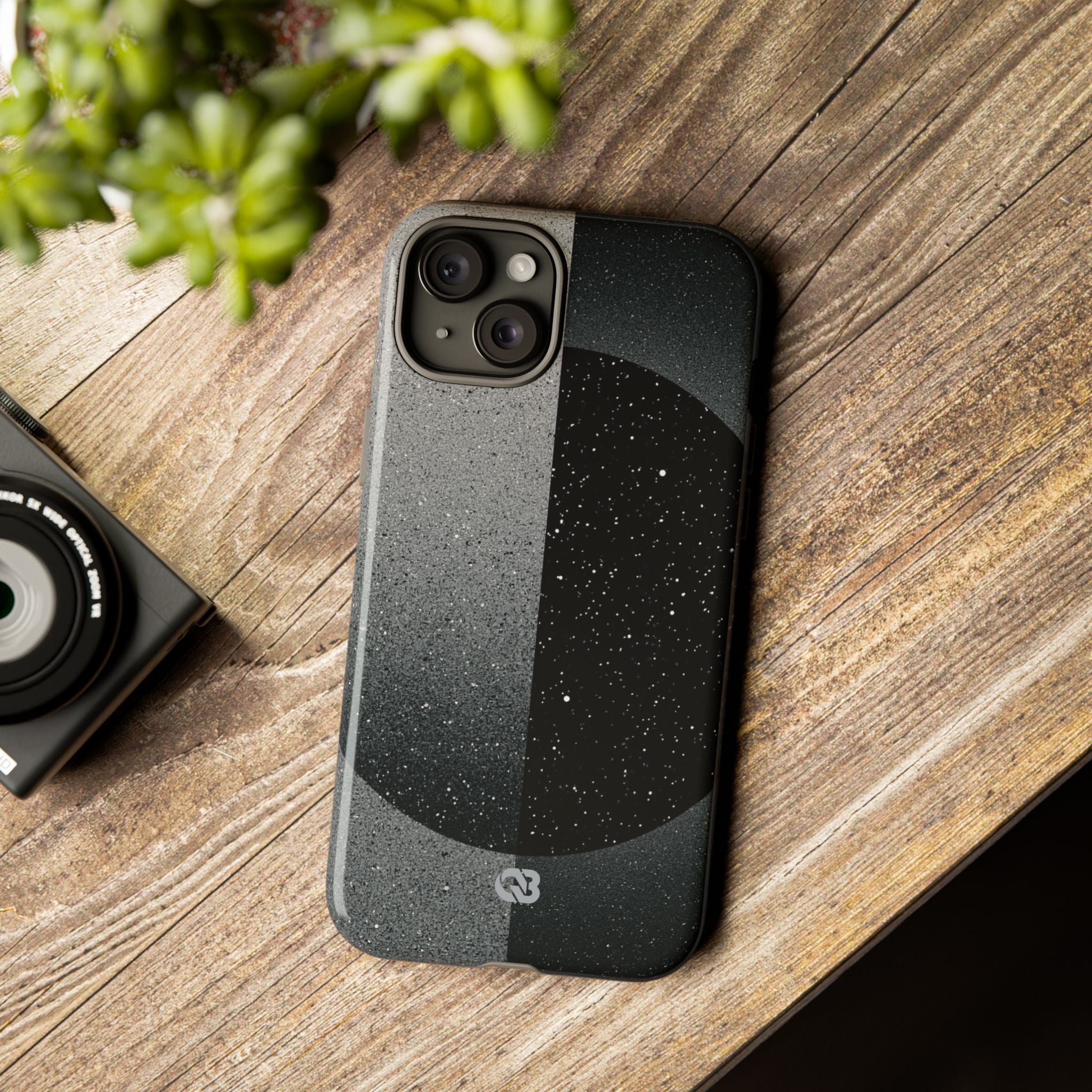 Black Tough Phone Case for iPhone - Lunar Static Orbit