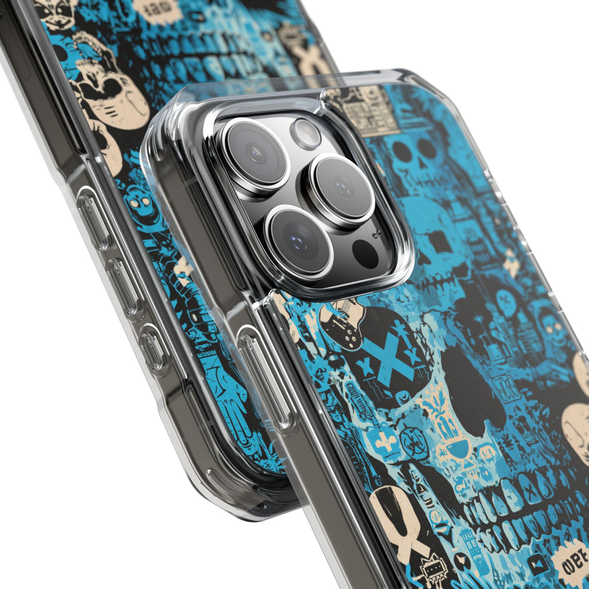 Electric Skull Graffiti · Clear Impact Magnetic Phone Case for iPhone · Blue