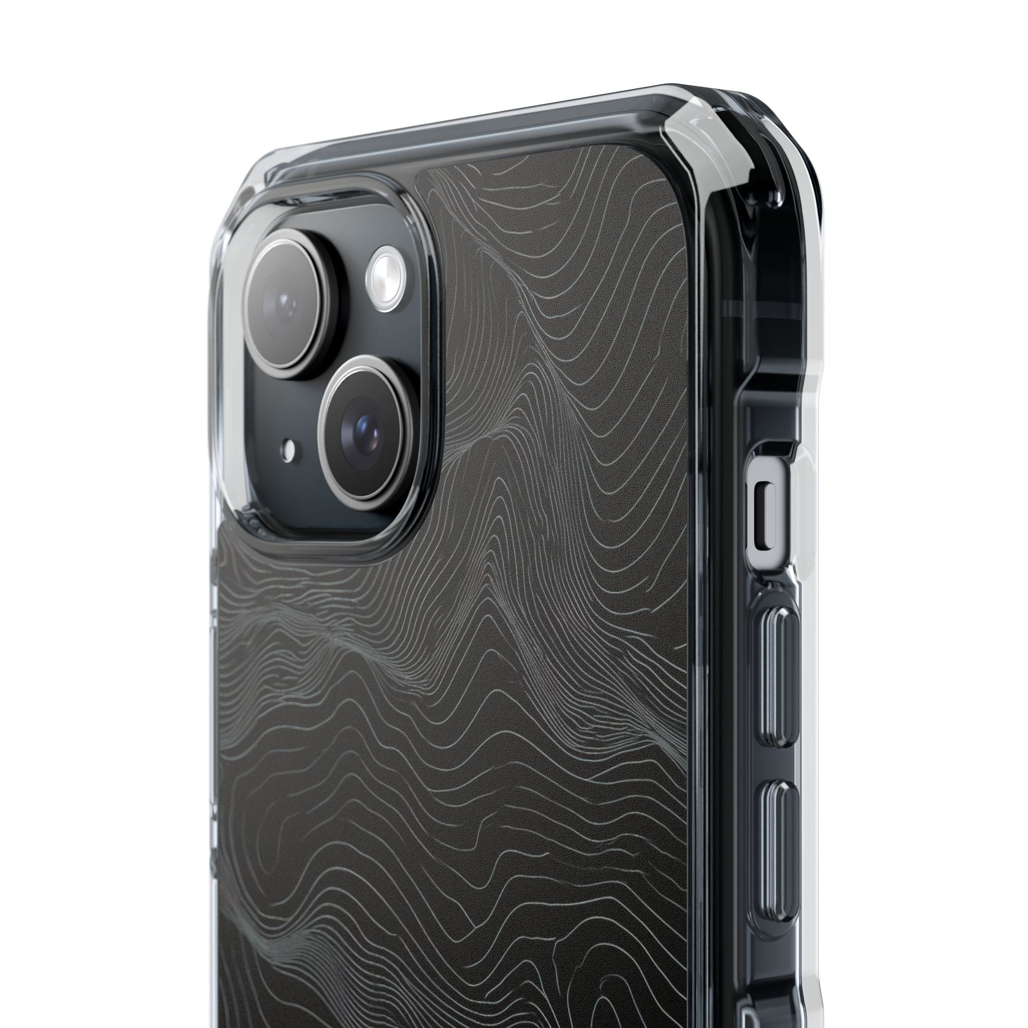 Black Impact MagSafe Phone Case for iPhone - Obsidian Topo Wireframe