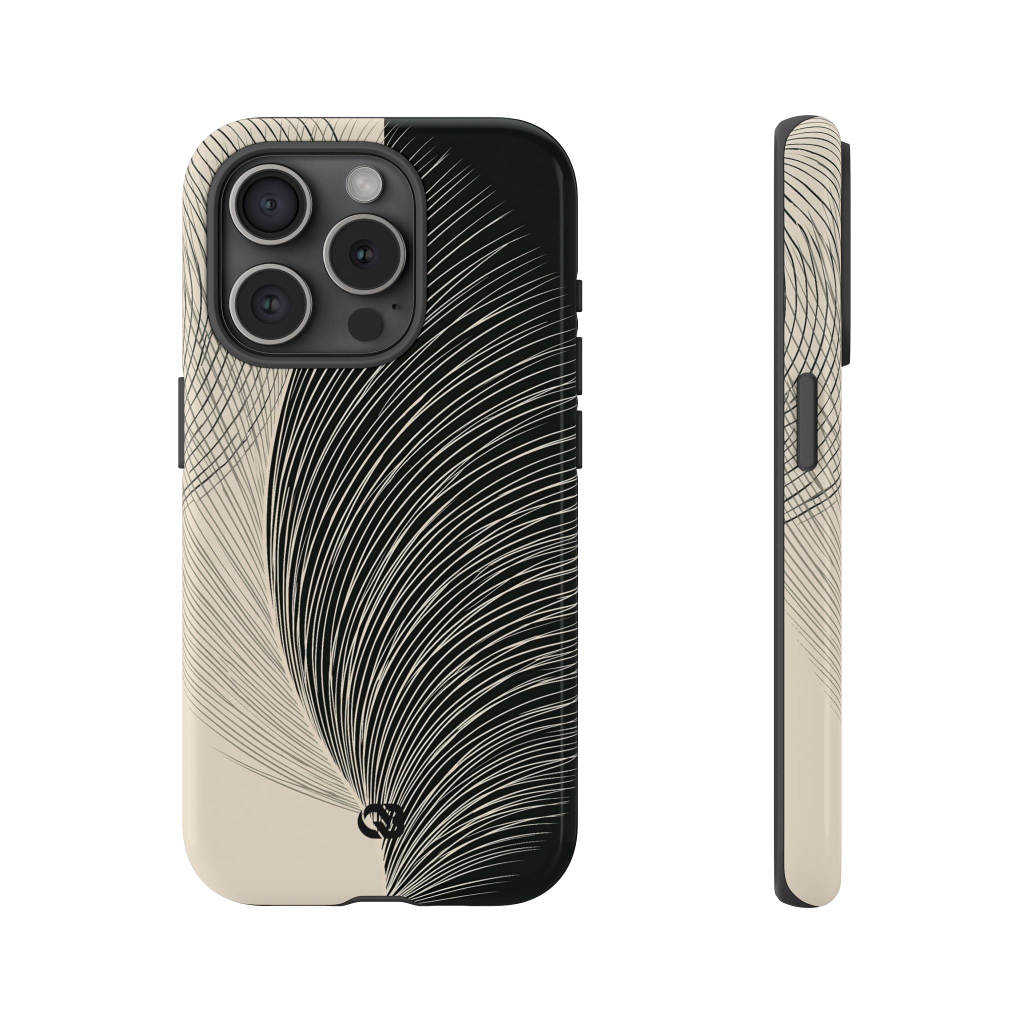 Beige Tough Phone Case for iPhone - Obsidian Cream Plume