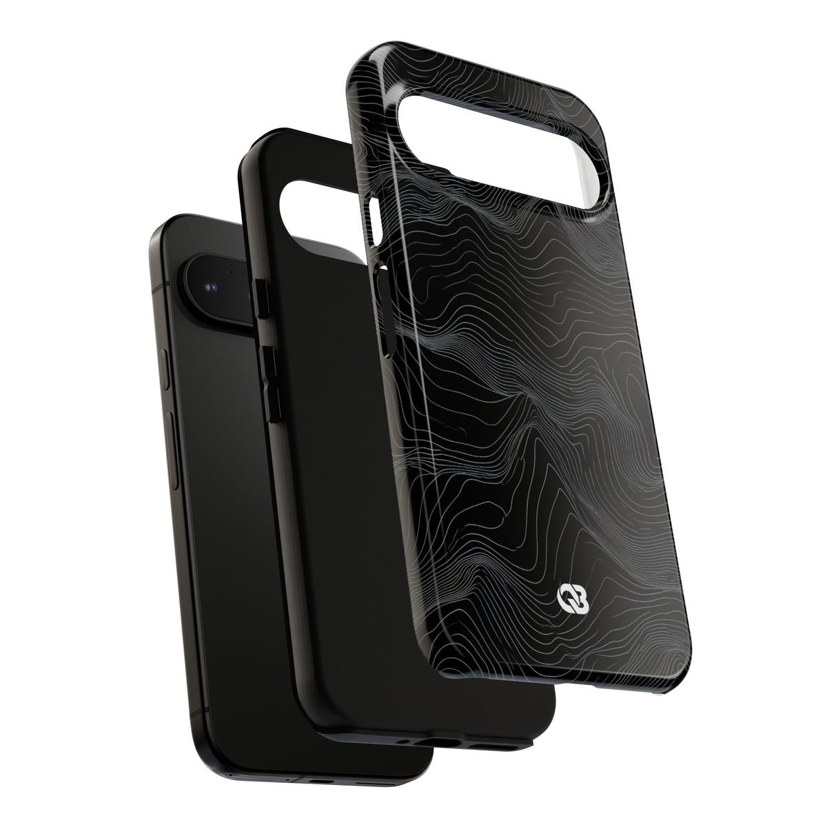 Black Tough Phone Case for Google Pixel - Obsidian Topo Wireframe