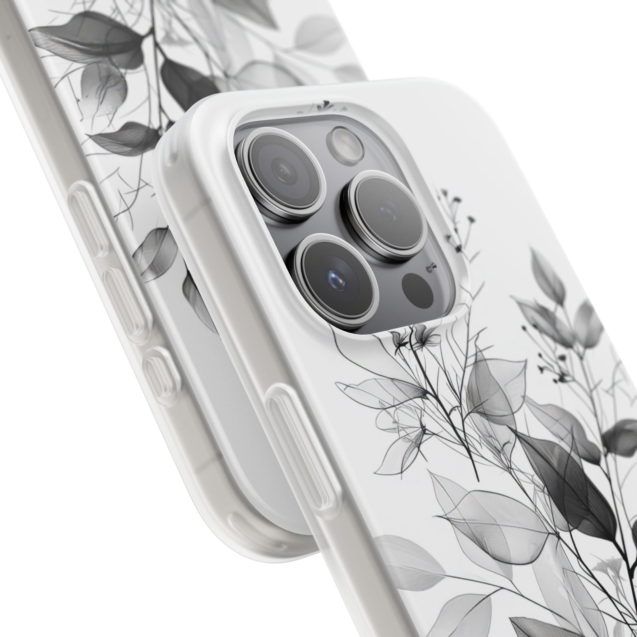 Veined Leaves Gray iPhone 15 Pro Case - Soft