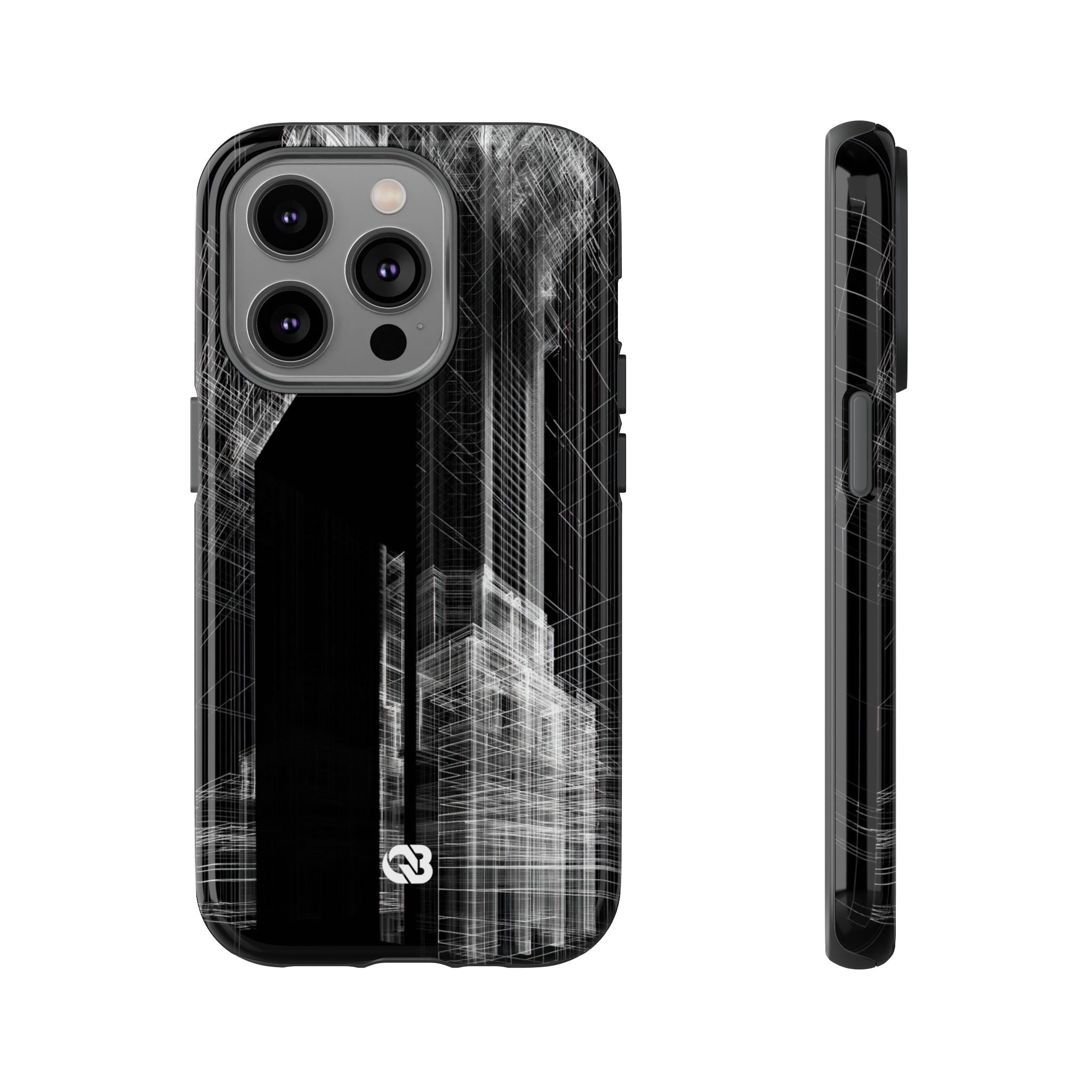 Black Tough Phone Case for iPhone - Ghost Urban Wireframe