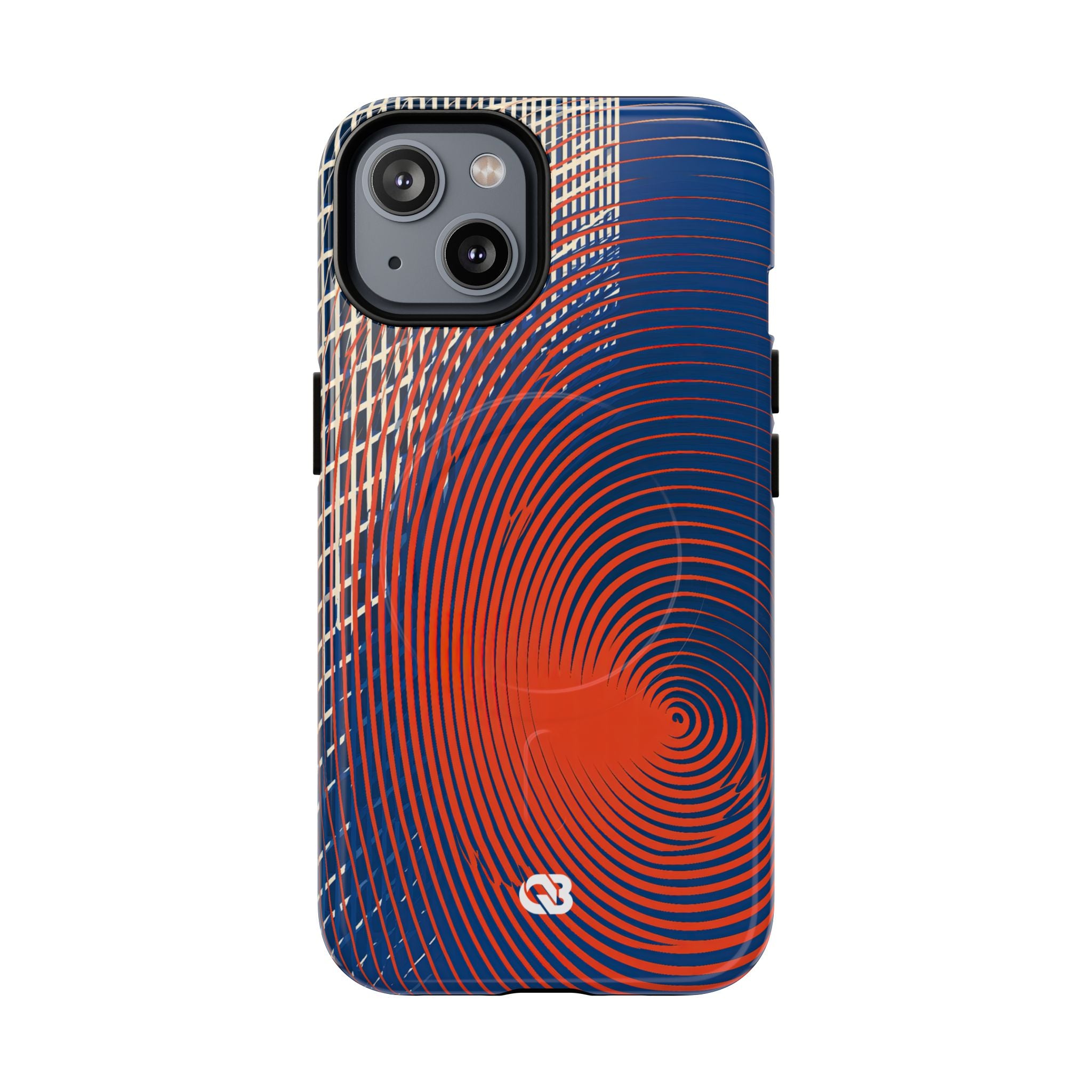 Blue Tough 2.0 Magsafe Phone Case for iPhone - Orange Orbit Grid