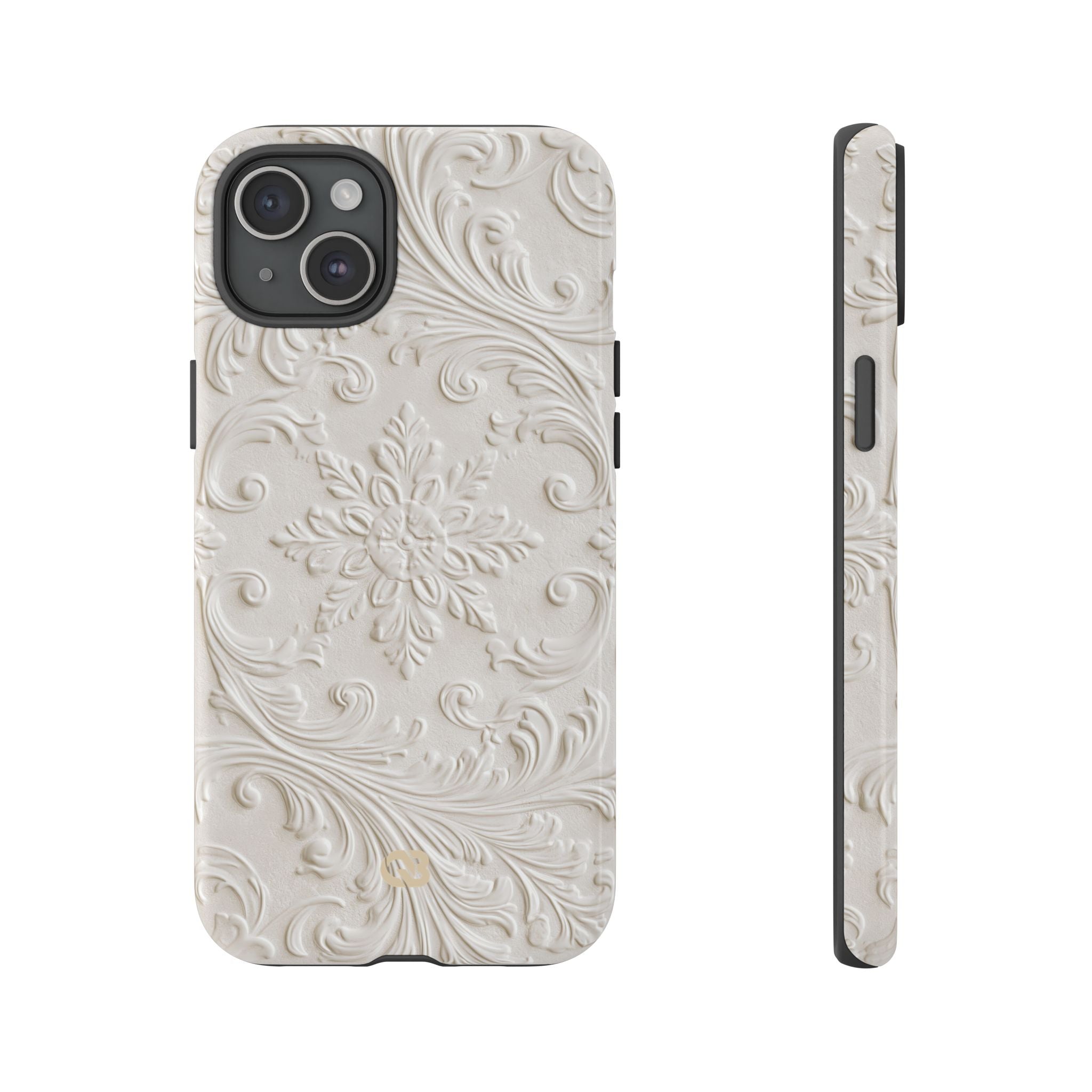 White Tough Phone Case for iPhone - Alabaster Floral Relief