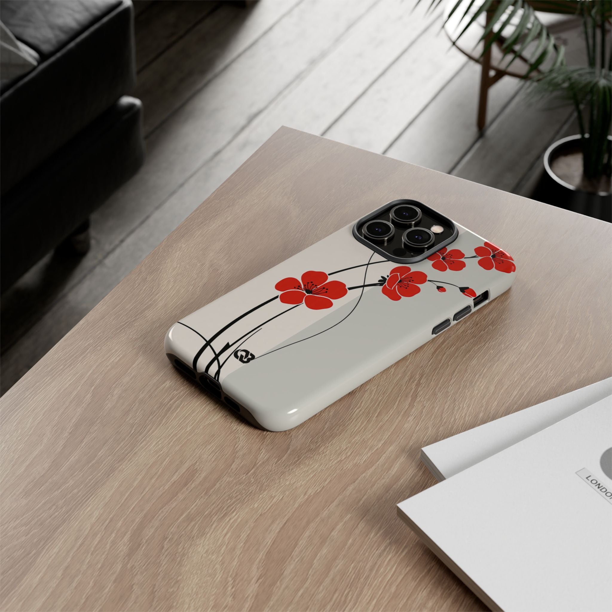 Red Tough Phone Case for iPhone - Crimson Plum Ink