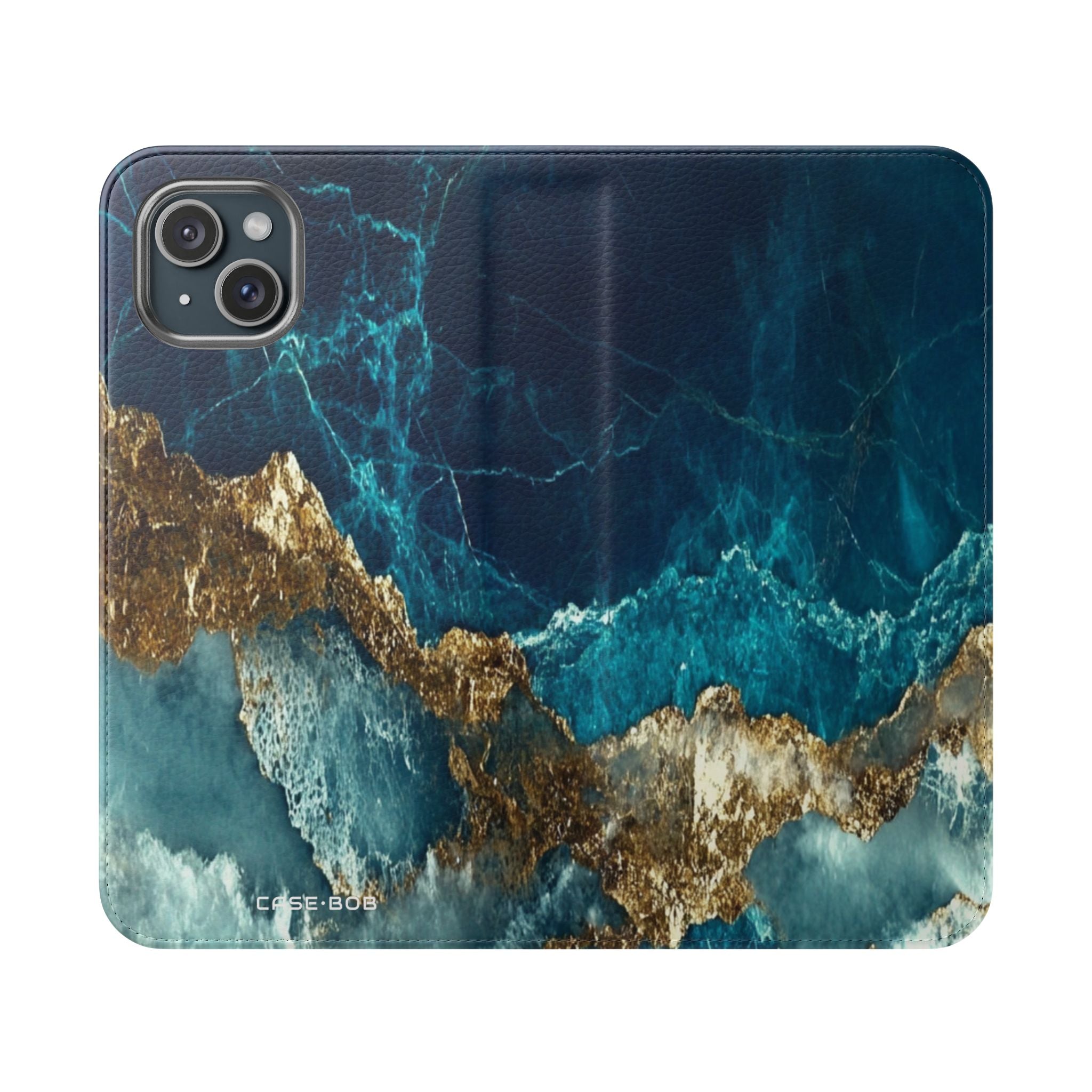 Golden Fracture Teal - iPhone 15 Plus Case - Wallet