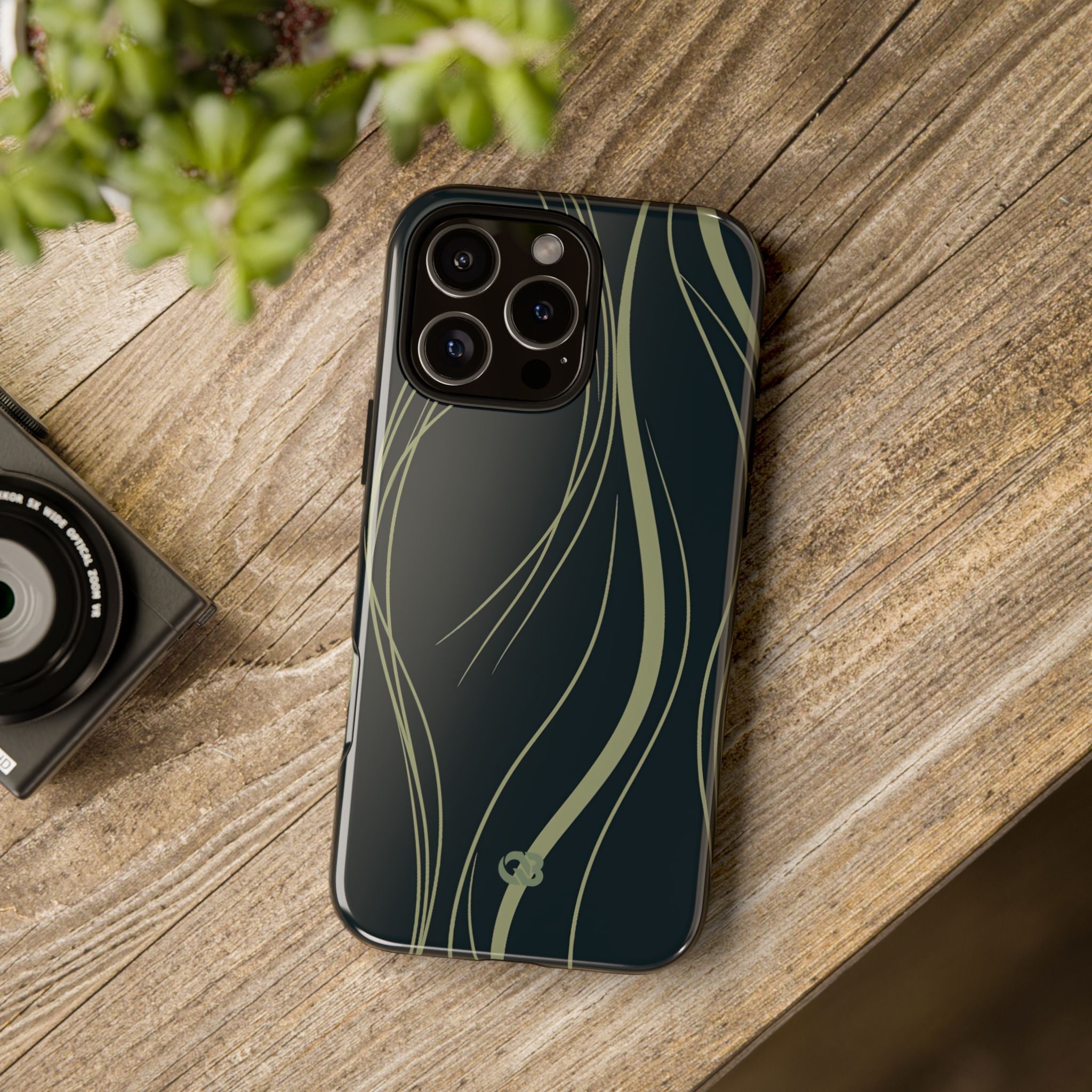 Green Tough Phone Case for iPhone - Obsidian Sage Flow