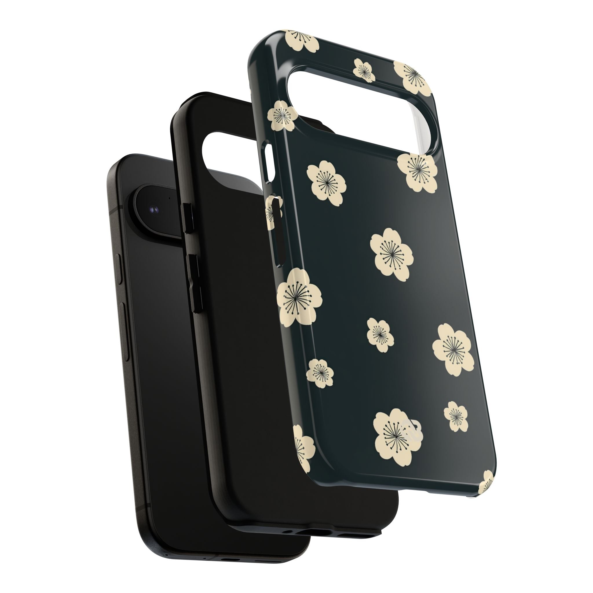 Teal Tough Phone Case for Google Pixel - Obsidian Cream Petals