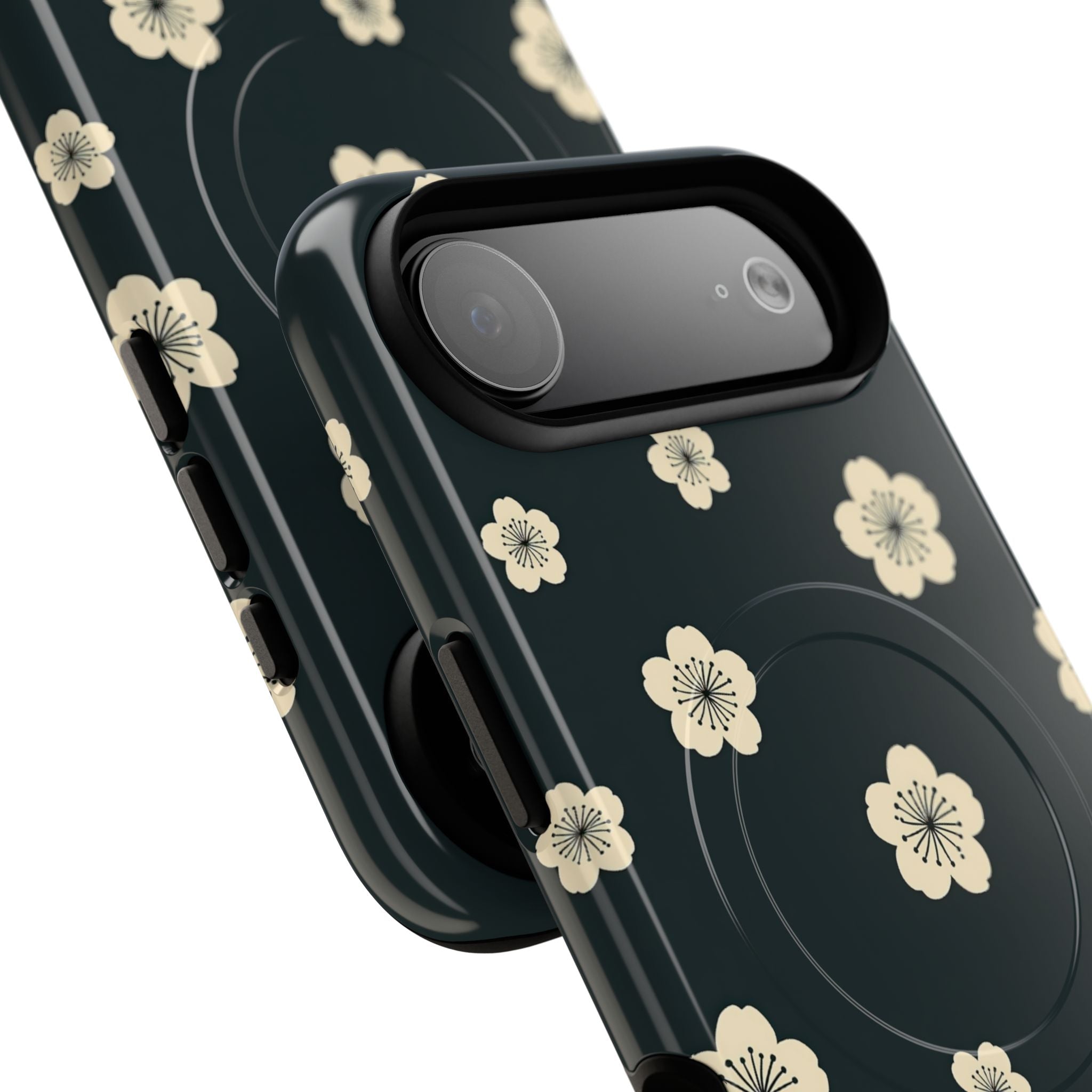 Teal Tough 2.0 Magsafe Phone Case for iPhone - Obsidian Cream Petals