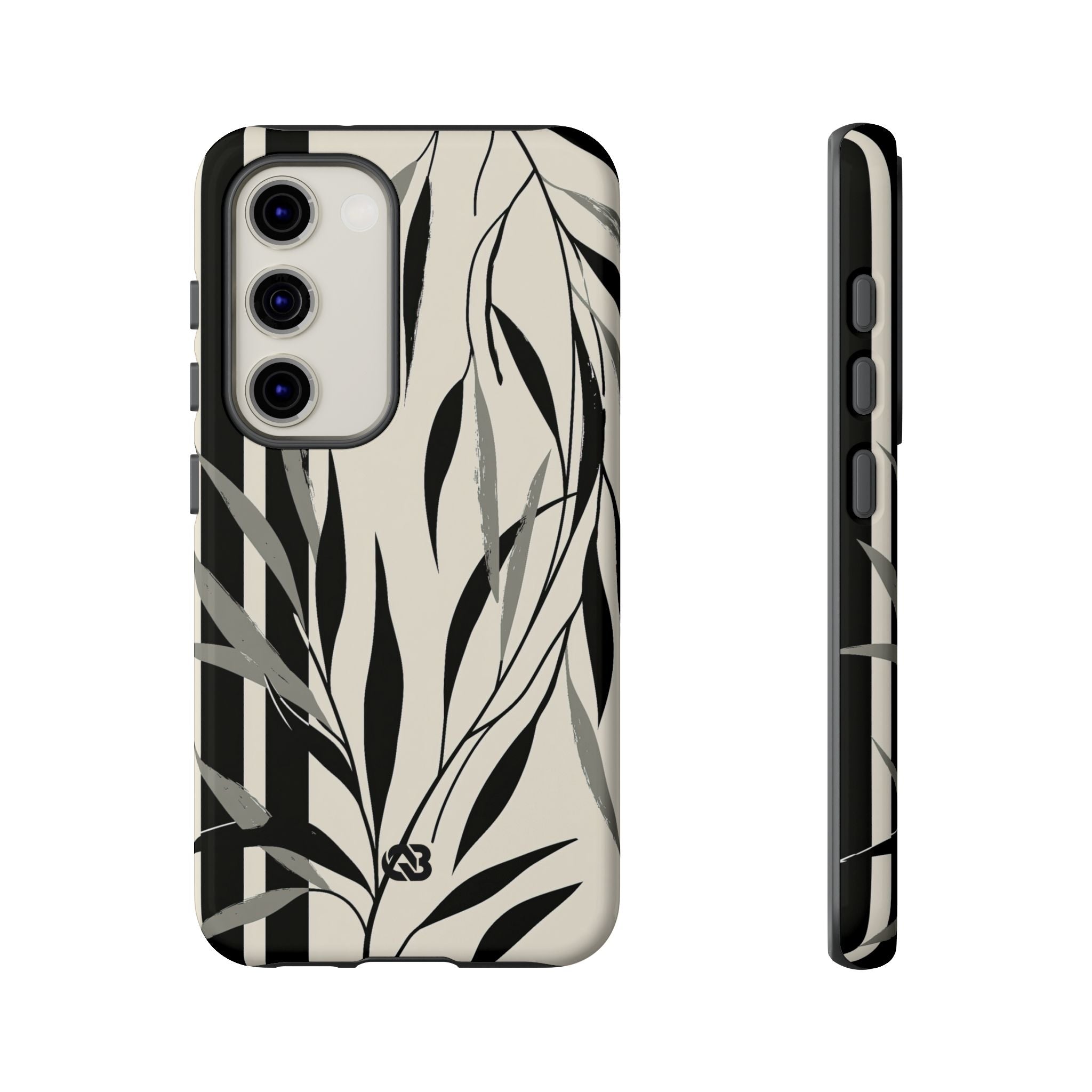 Beige Tough Phone Case for Samsung - Soot Leaf Sketch