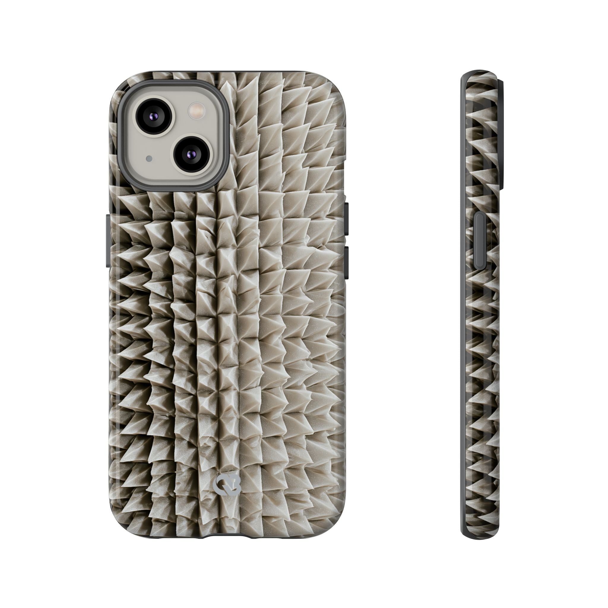 Beige Tough Phone Case for iPhone - Bone Spiked Grid