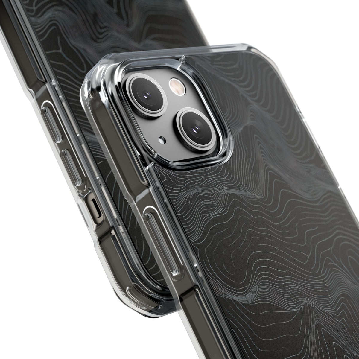 Black Impact MagSafe Phone Case for iPhone - Obsidian Topo Wireframe