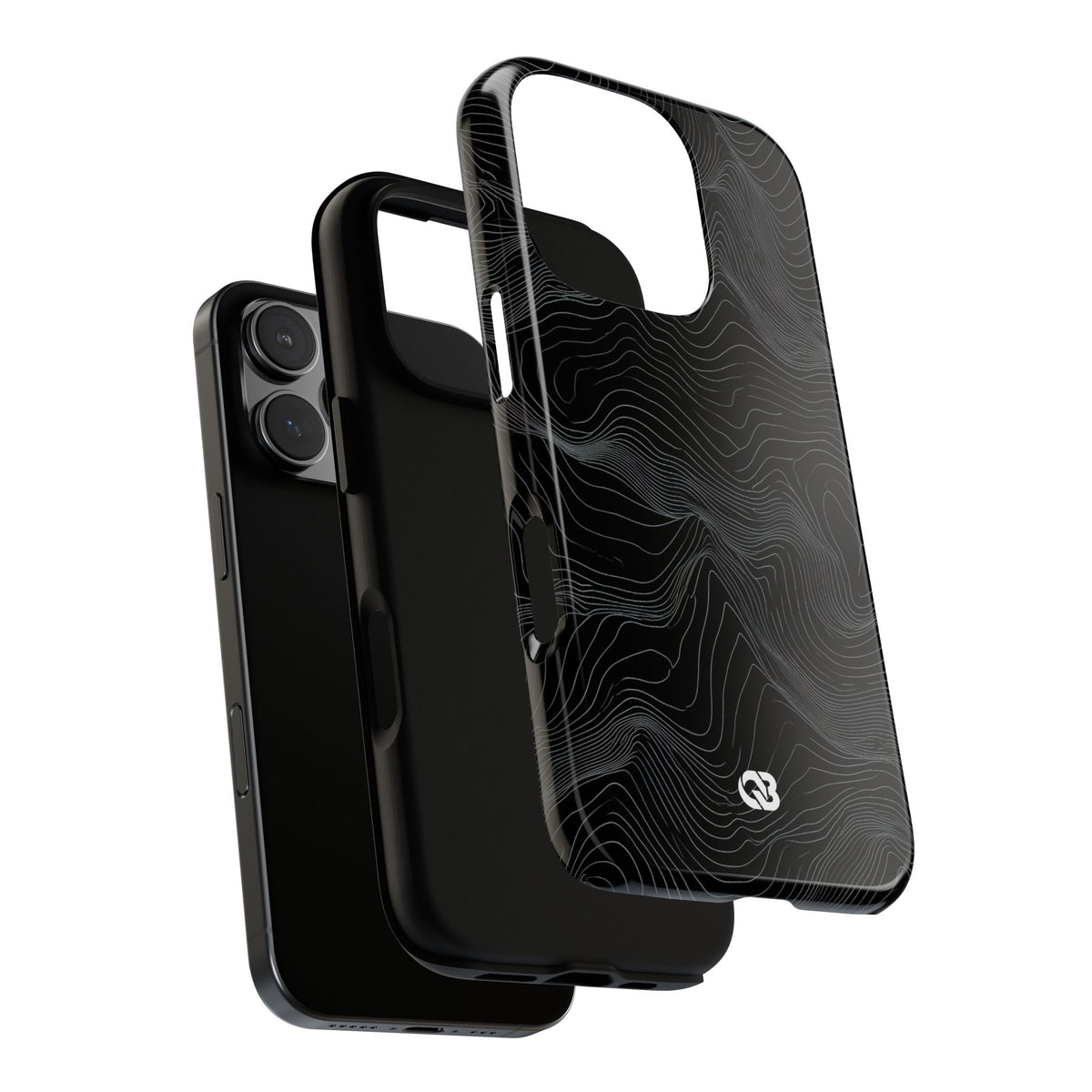 Black Tough Phone Case for iPhone - Obsidian Topo Wireframe