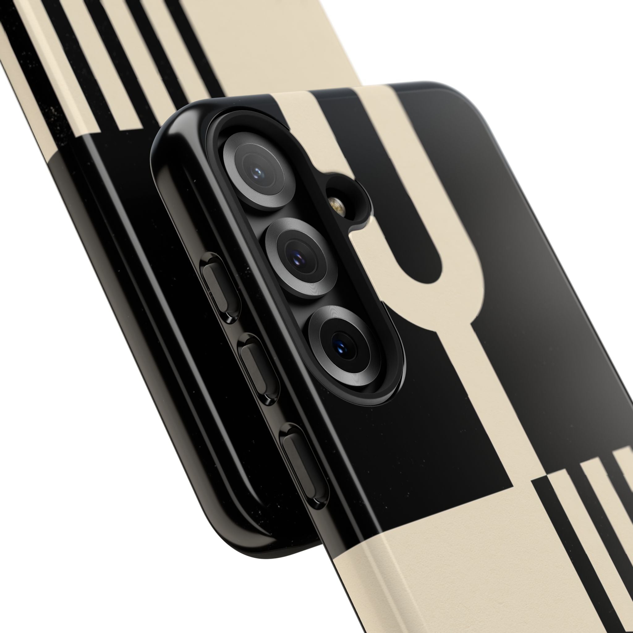 Black Tough Phone Case for Samsung - Ivory Signal Grid