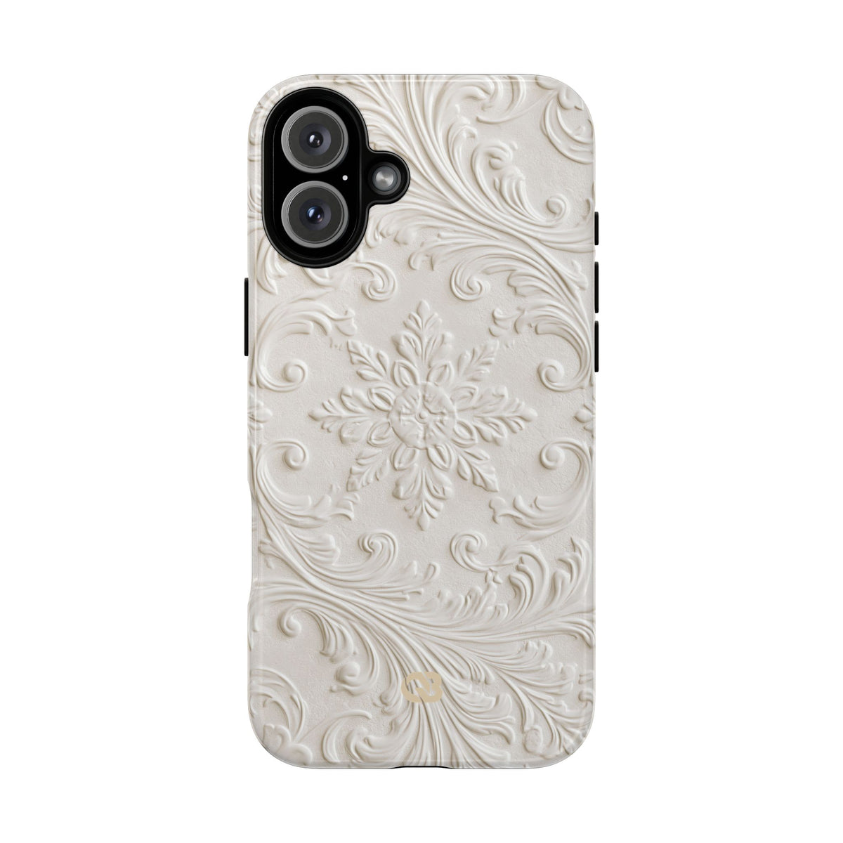 White Tough Phone Case for iPhone - Alabaster Floral Relief
