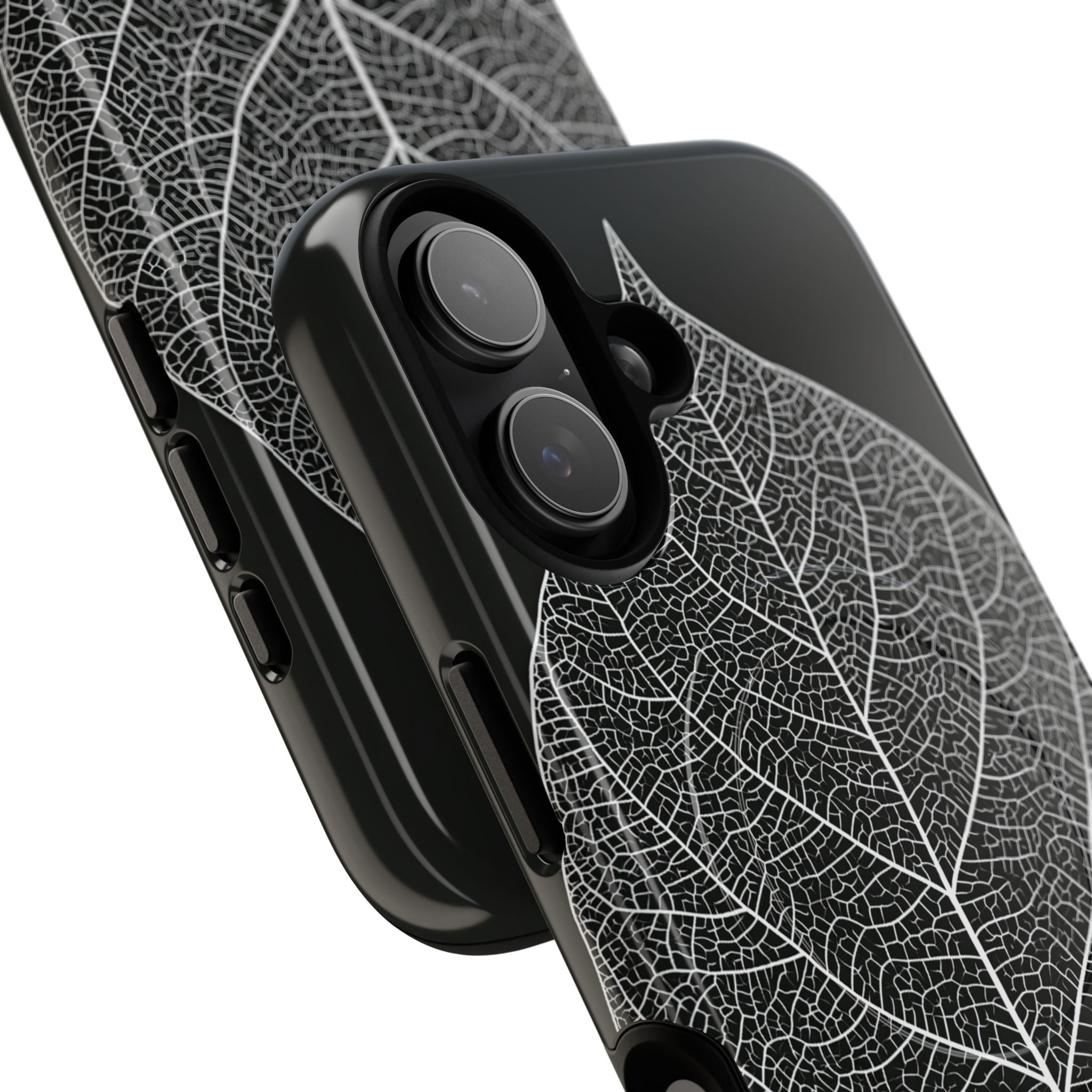 Black Tough 2.0 Magsafe Phone Case for iPhone - Bleached Leaf Lattice