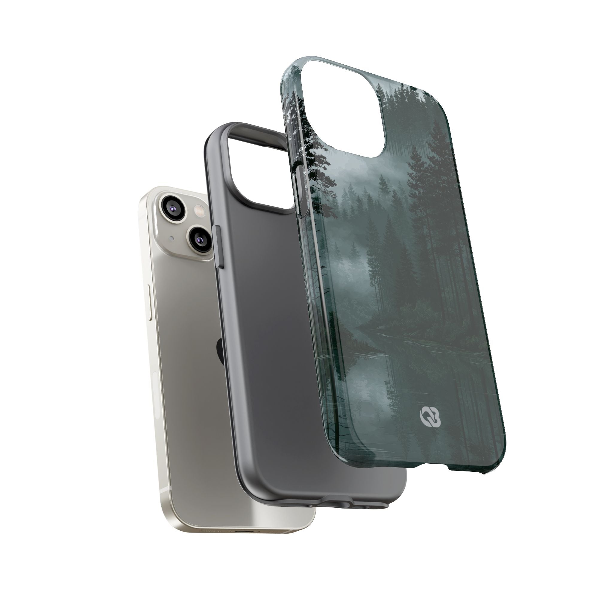 Green Tough Phone Case for iPhone - Misty Evergreen Mirror