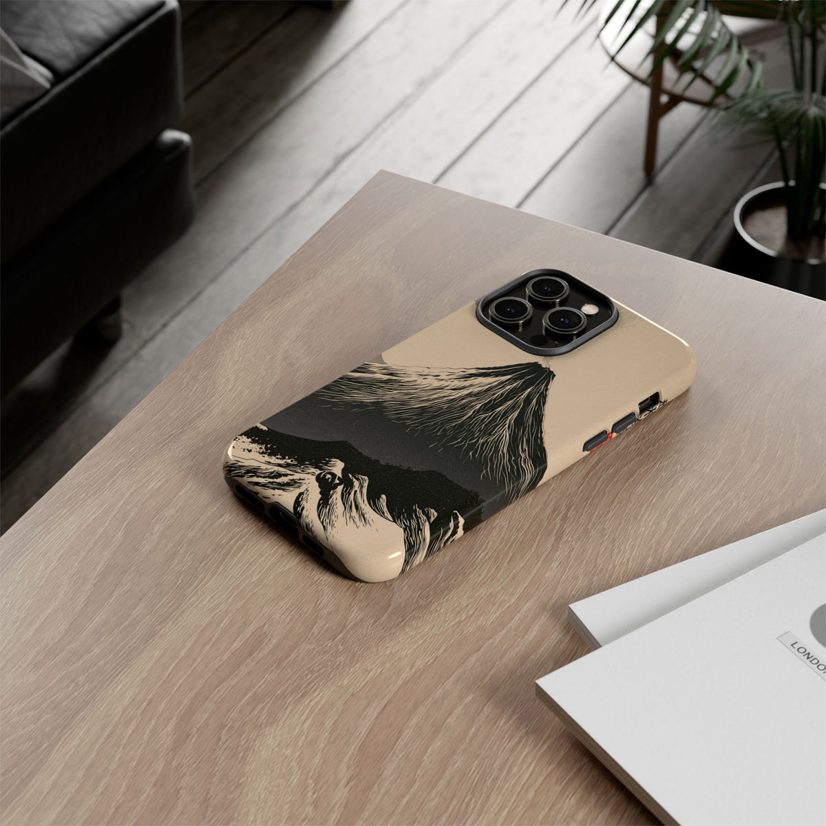 Beige Tough Phone Case for iPhone - Obsidian Ink Summit
