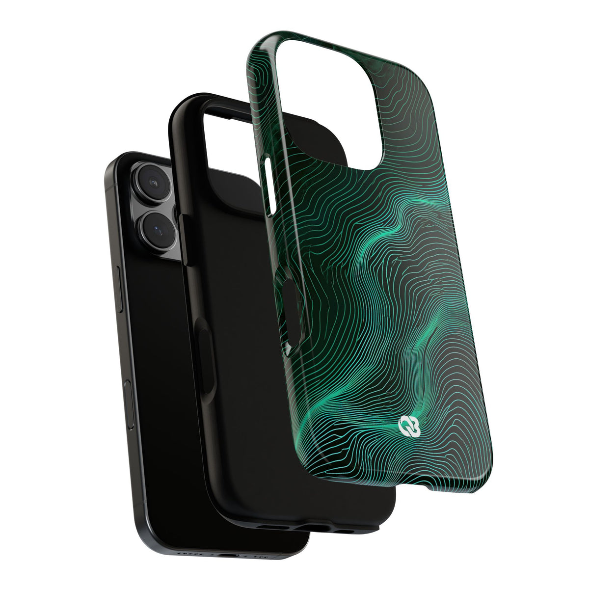 Teal Tough Phone Case for iPhone - Neon Jade Contour