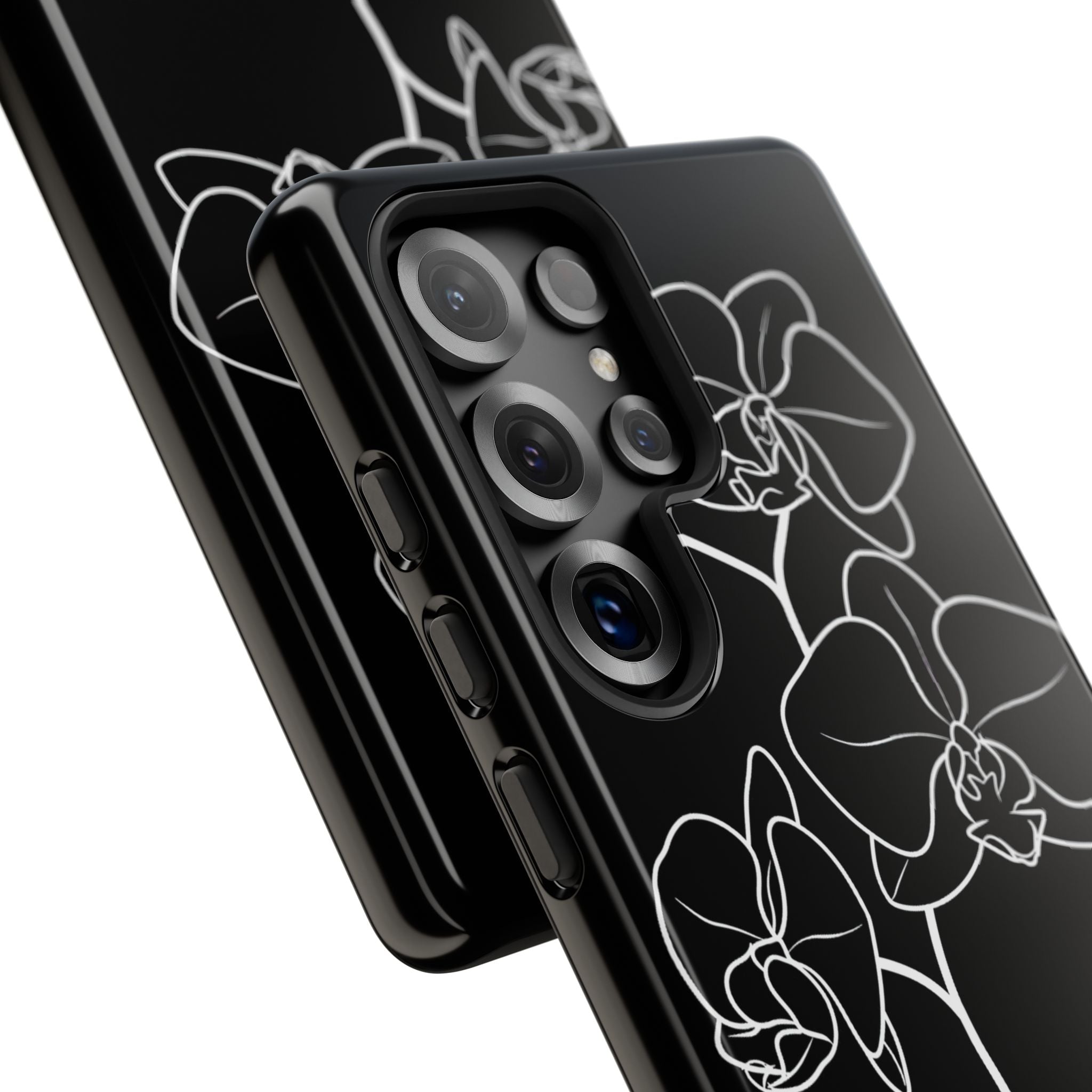 Black Tough Phone Case for Samsung - Noir Alabaster Orchid