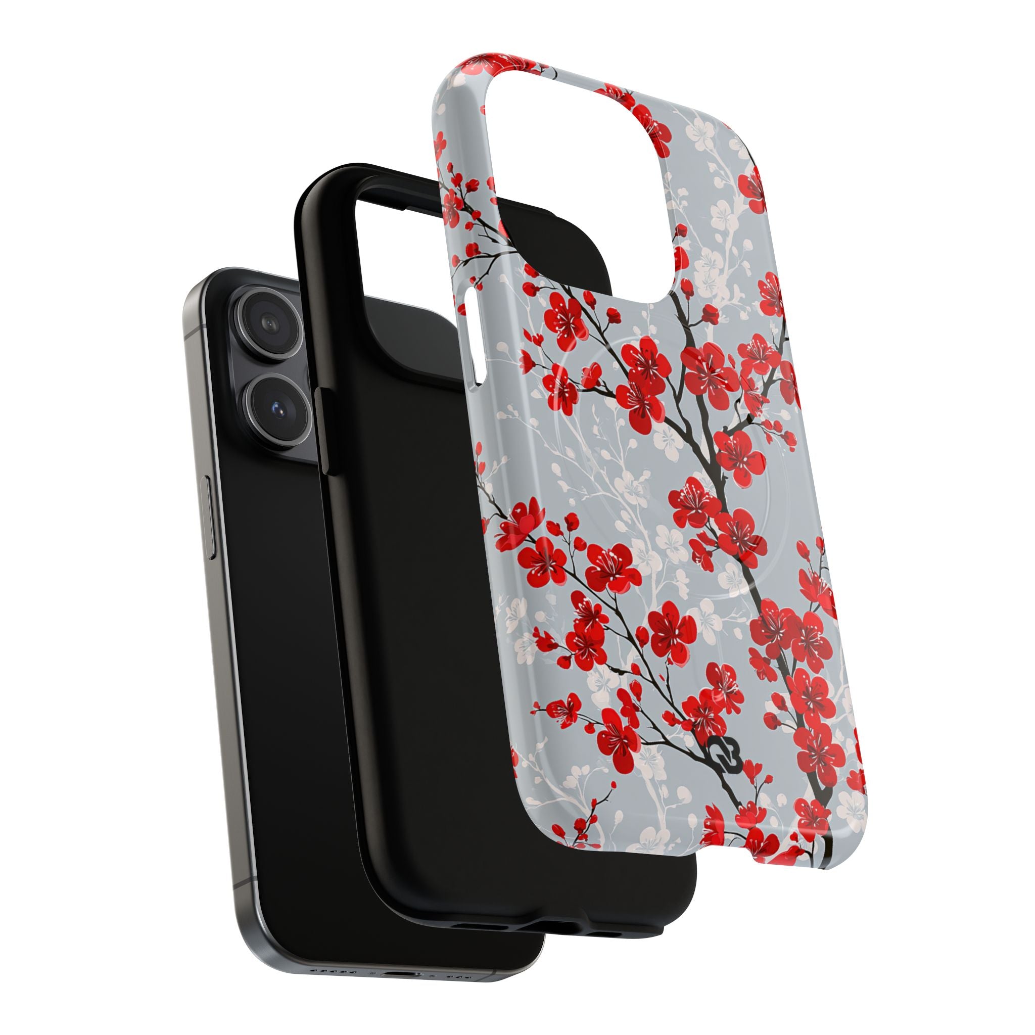 Grey Tough 2.0 Magsafe Phone Case for iPhone - Crimson Sakura Slate