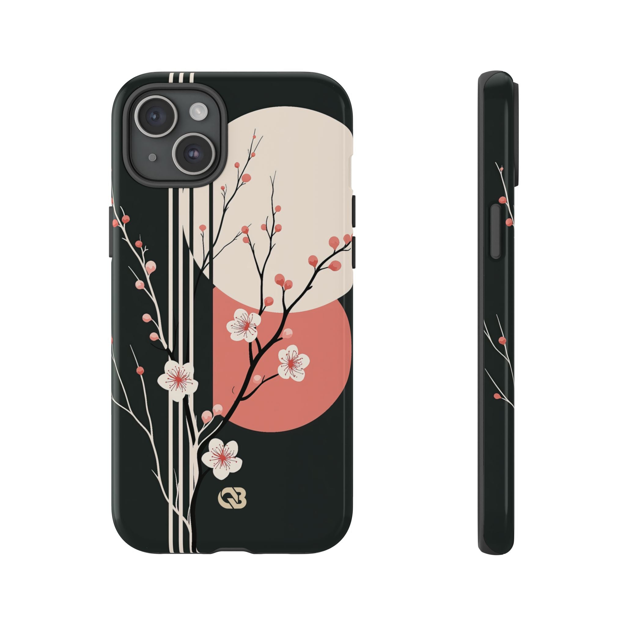 Black Tough Phone Case for iPhone - Kyoto Midnight Blossom