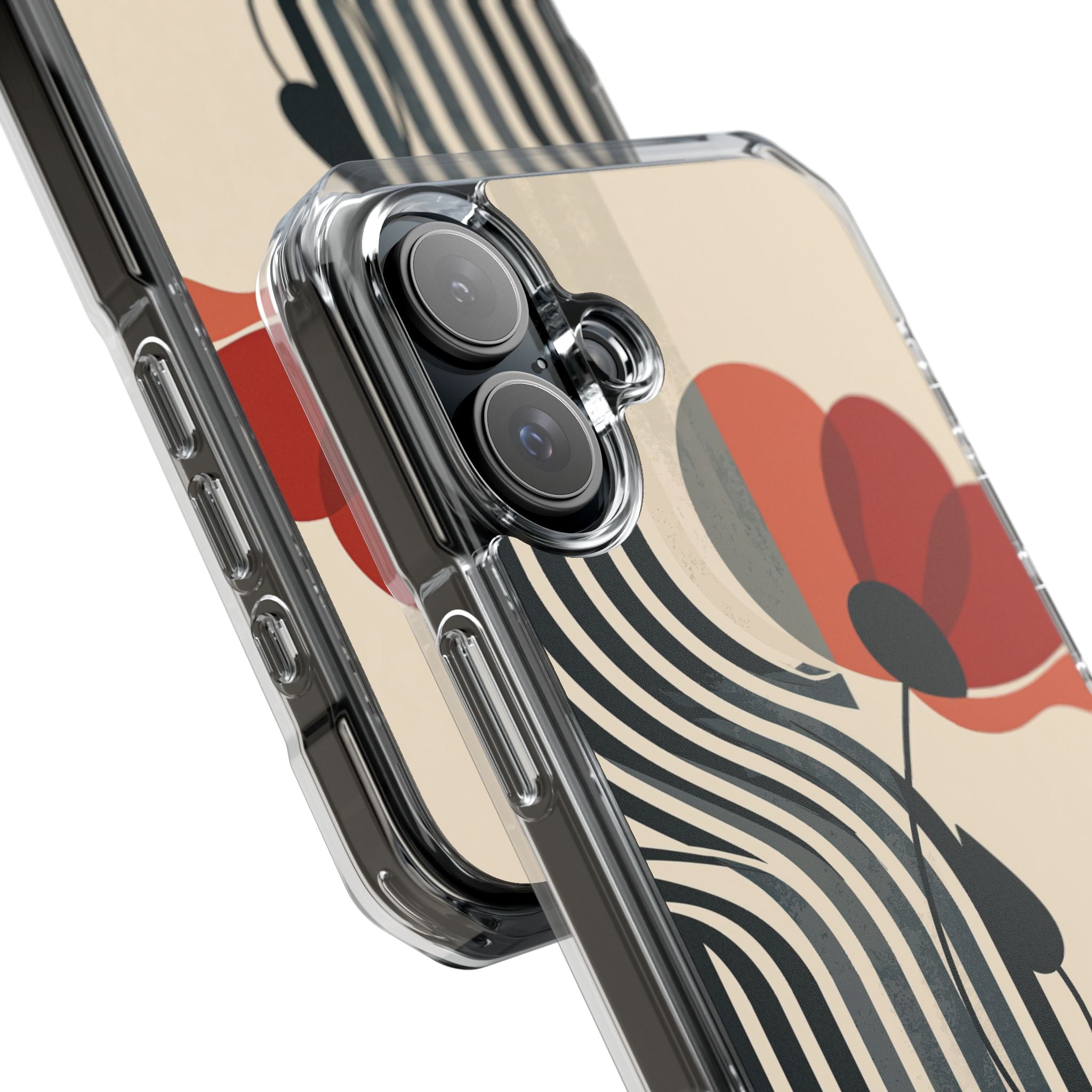 Beige Impact MagSafe Phone Case for iPhone - Crimson Line Bloom
