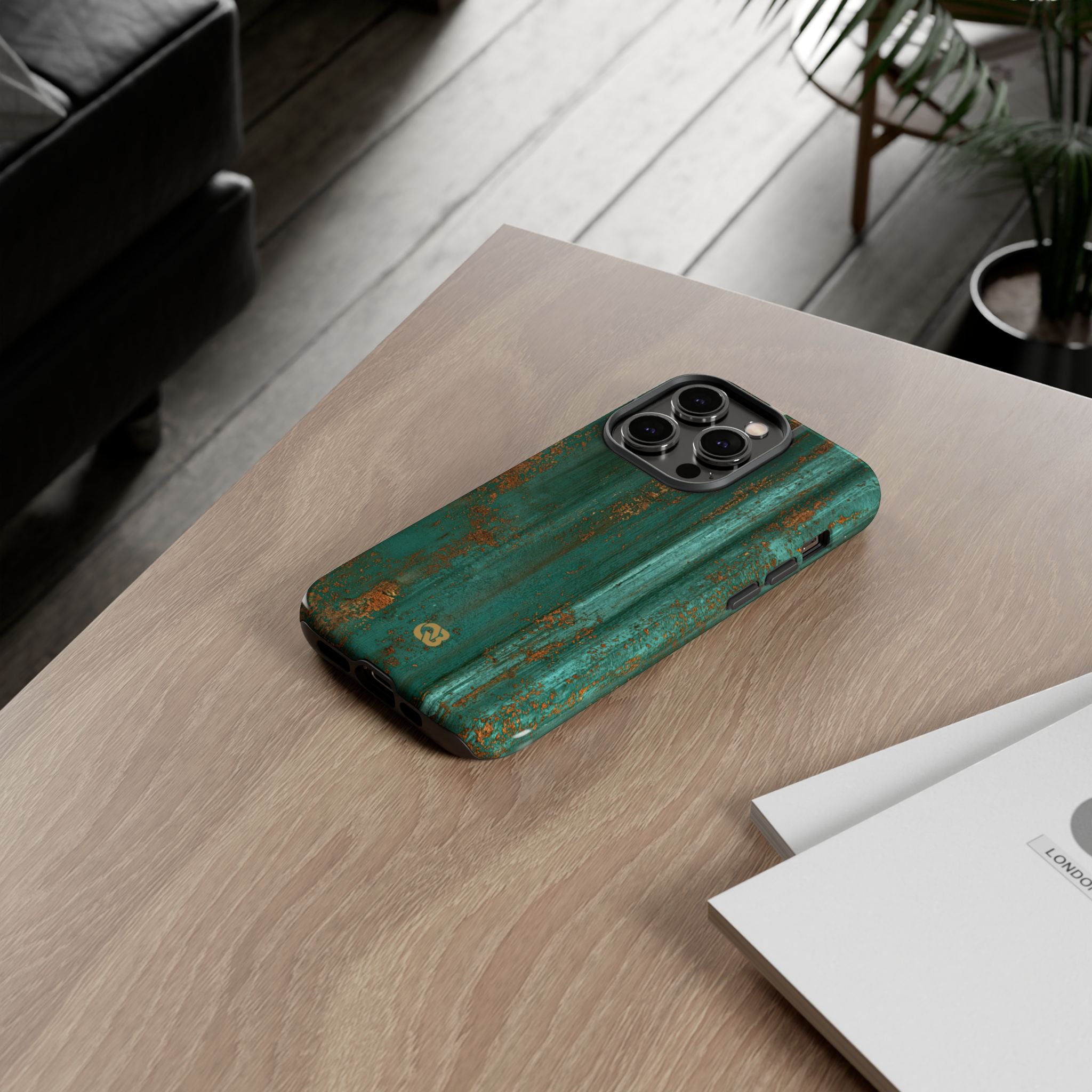 Teal Tough Phone Case for iPhone - Verdigris Copper Siding