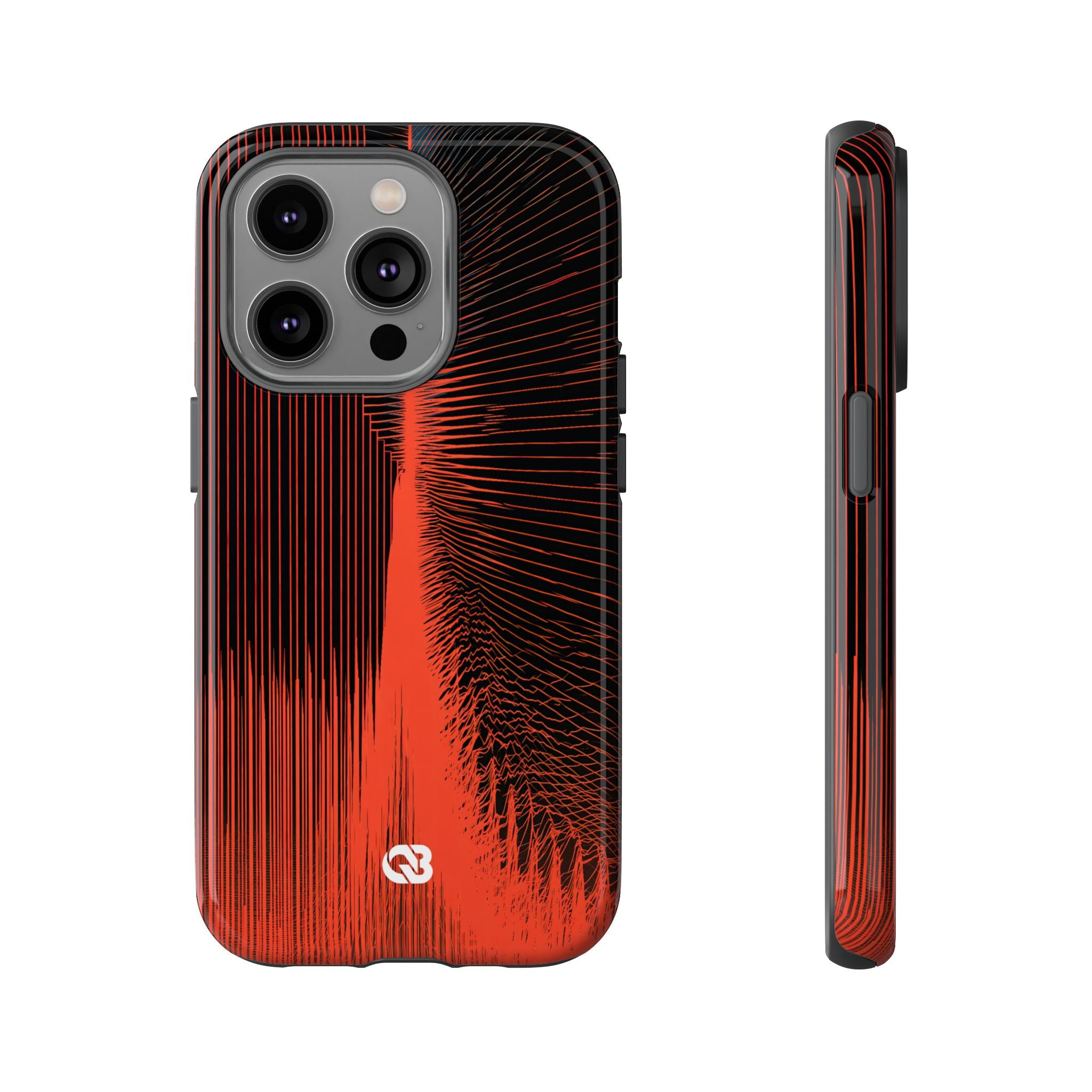Red Tough Phone Case for iPhone - Crimson Frequency Pulse