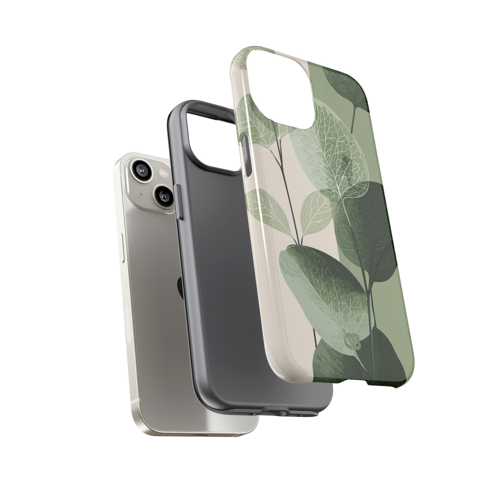 Green Tough Phone Case for iPhone - Sage Leaf Skeletals