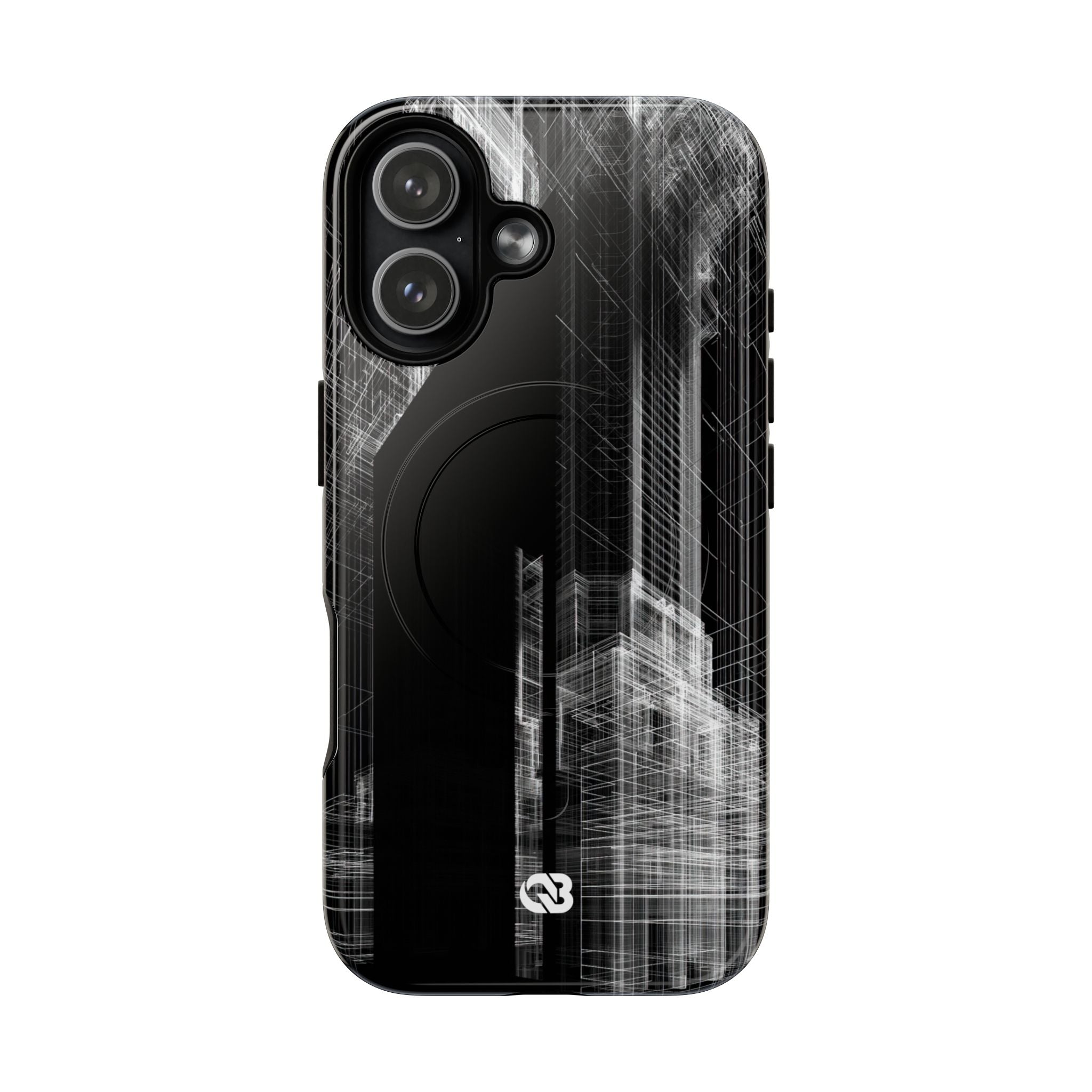 Black Tough 2.0 Magsafe Phone Case for iPhone - Ghost Urban Wireframe