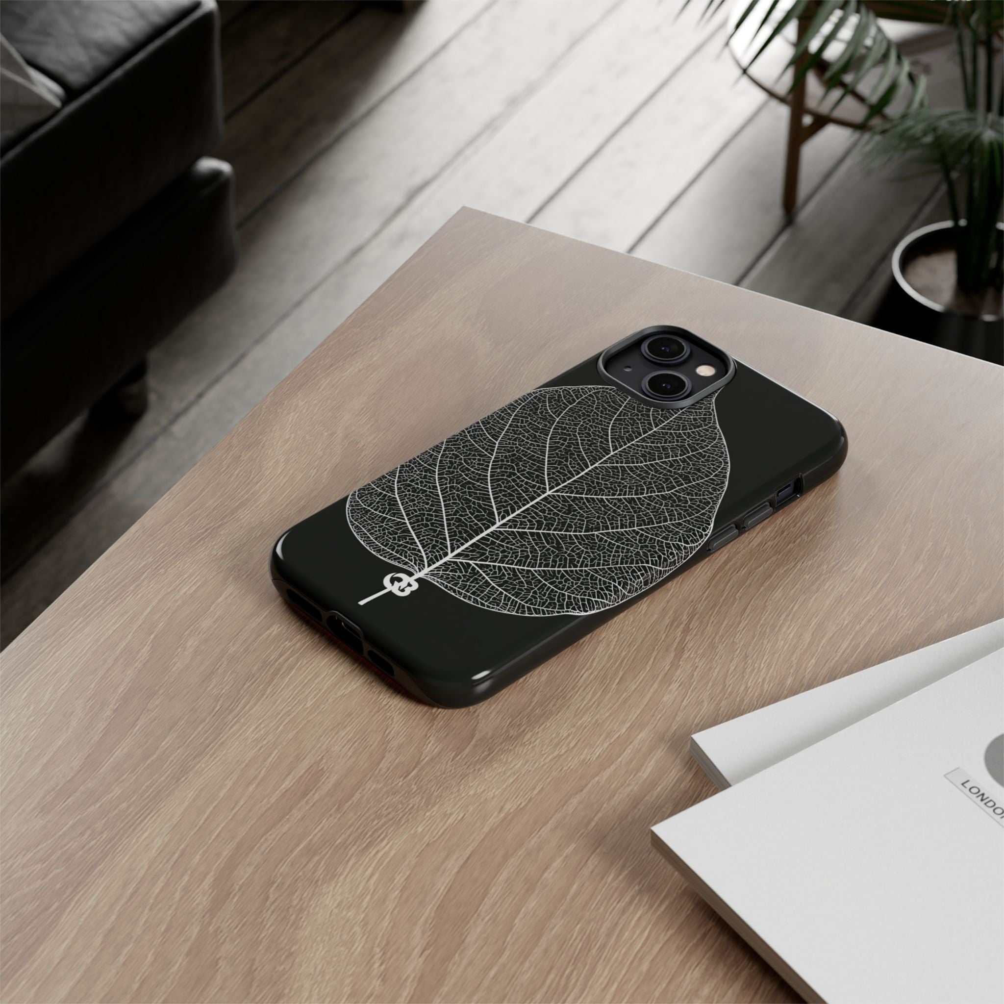 Black Tough Phone Case for iPhone - Bleached Leaf Lattice