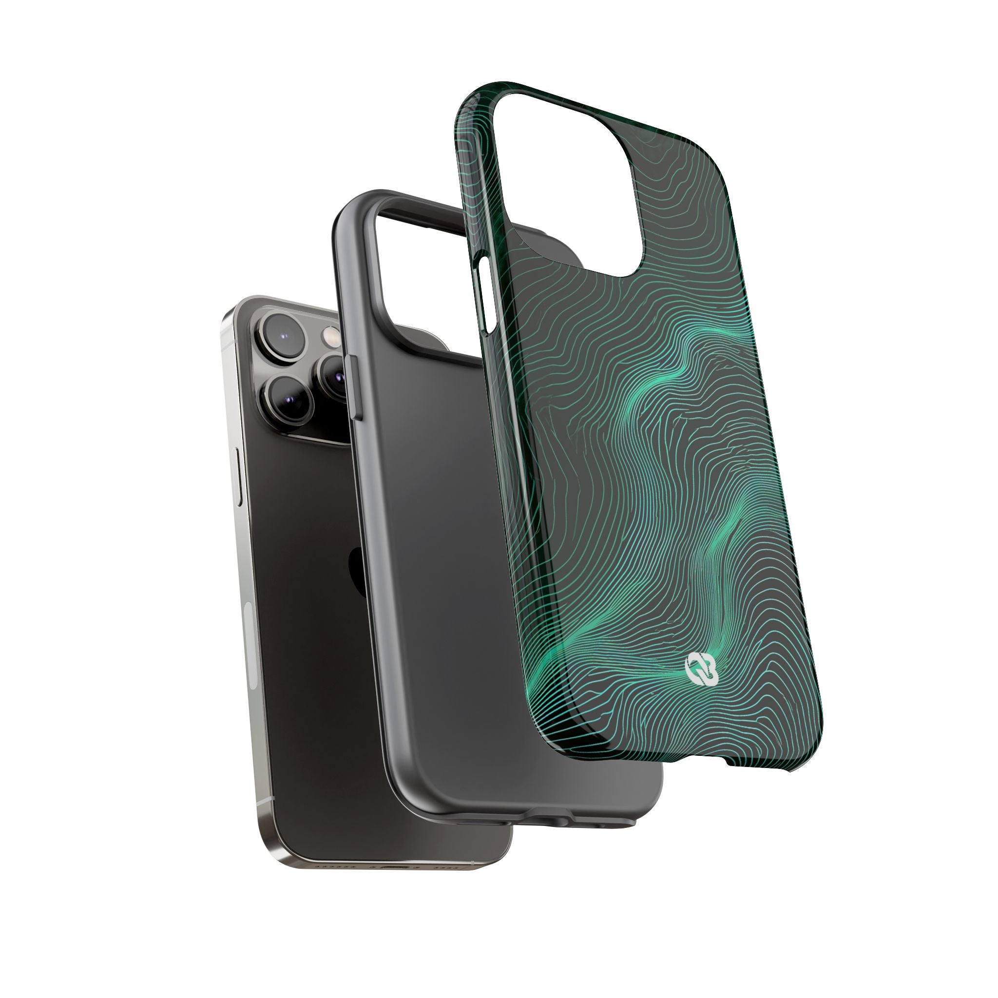 Teal Tough Phone Case for iPhone - Neon Jade Contour