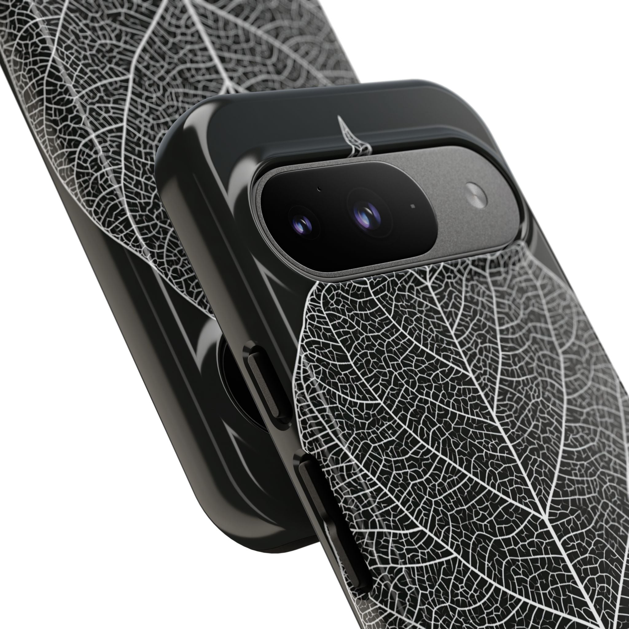 Black Tough Phone Case for Google Pixel - Bleached Leaf Lattice