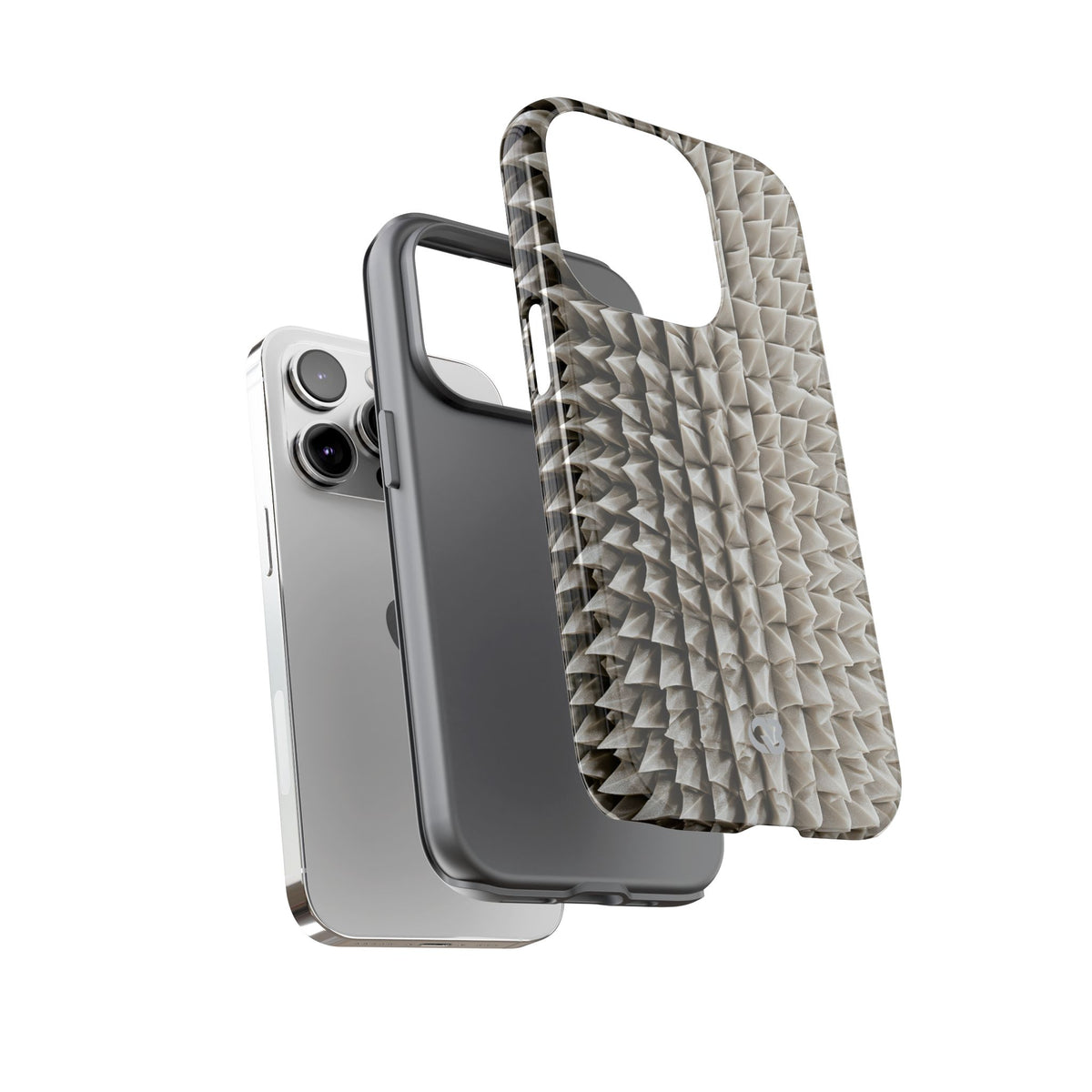 Beige Tough Phone Case for iPhone - Bone Spiked Grid
