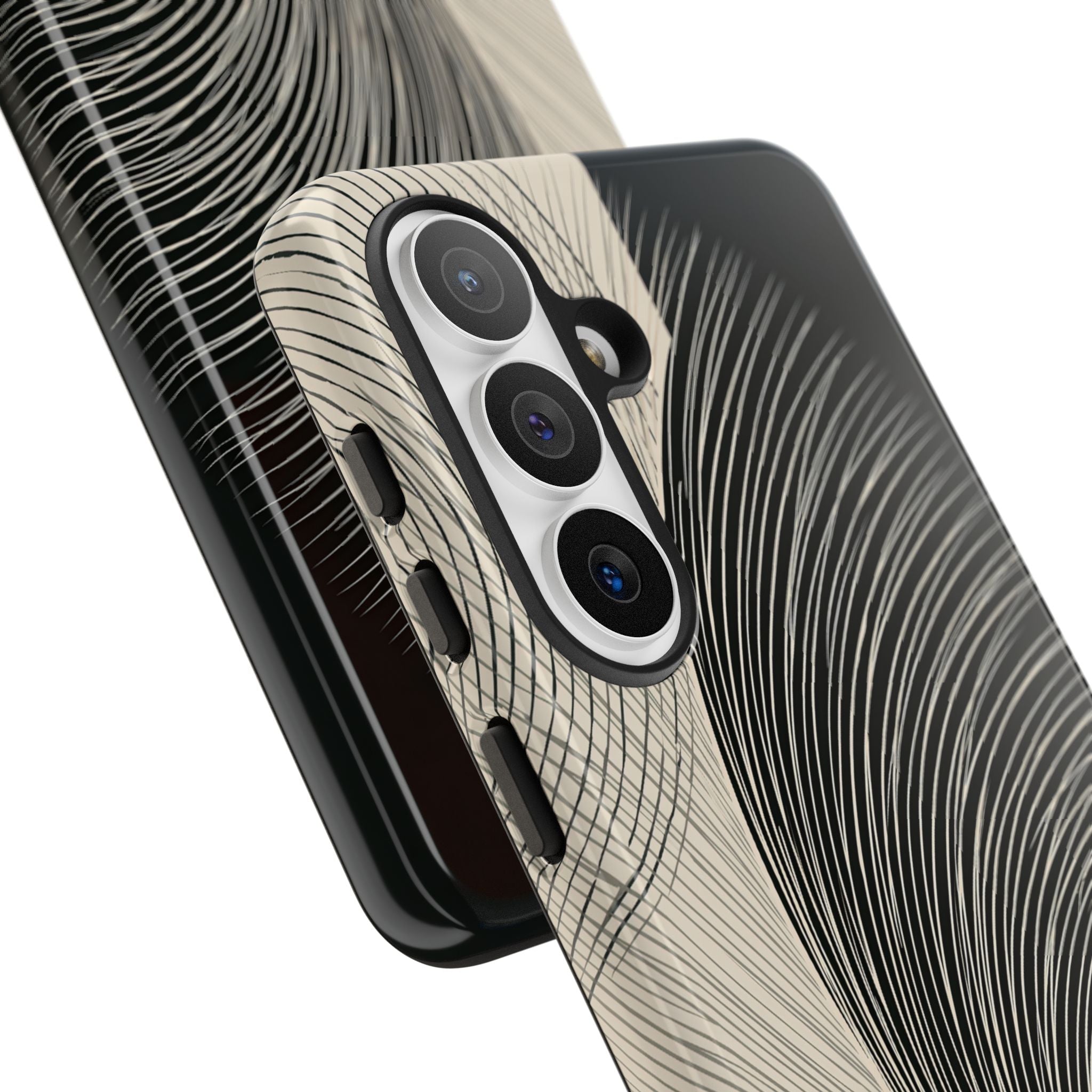 Beige Tough Phone Case for Samsung - Obsidian Cream Plume