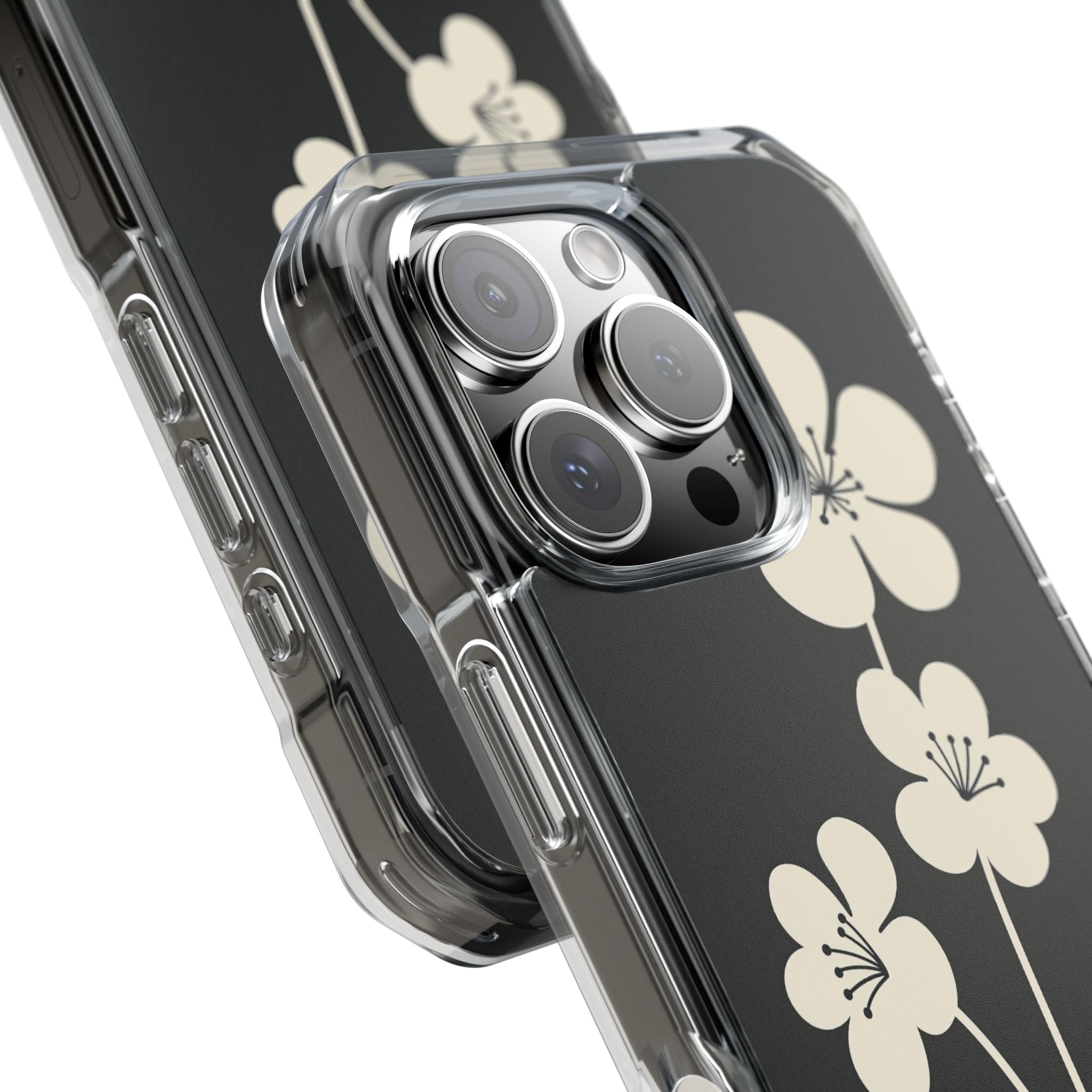 Black Impact MagSafe Phone Case for iPhone - Obsidian Cream Bloom