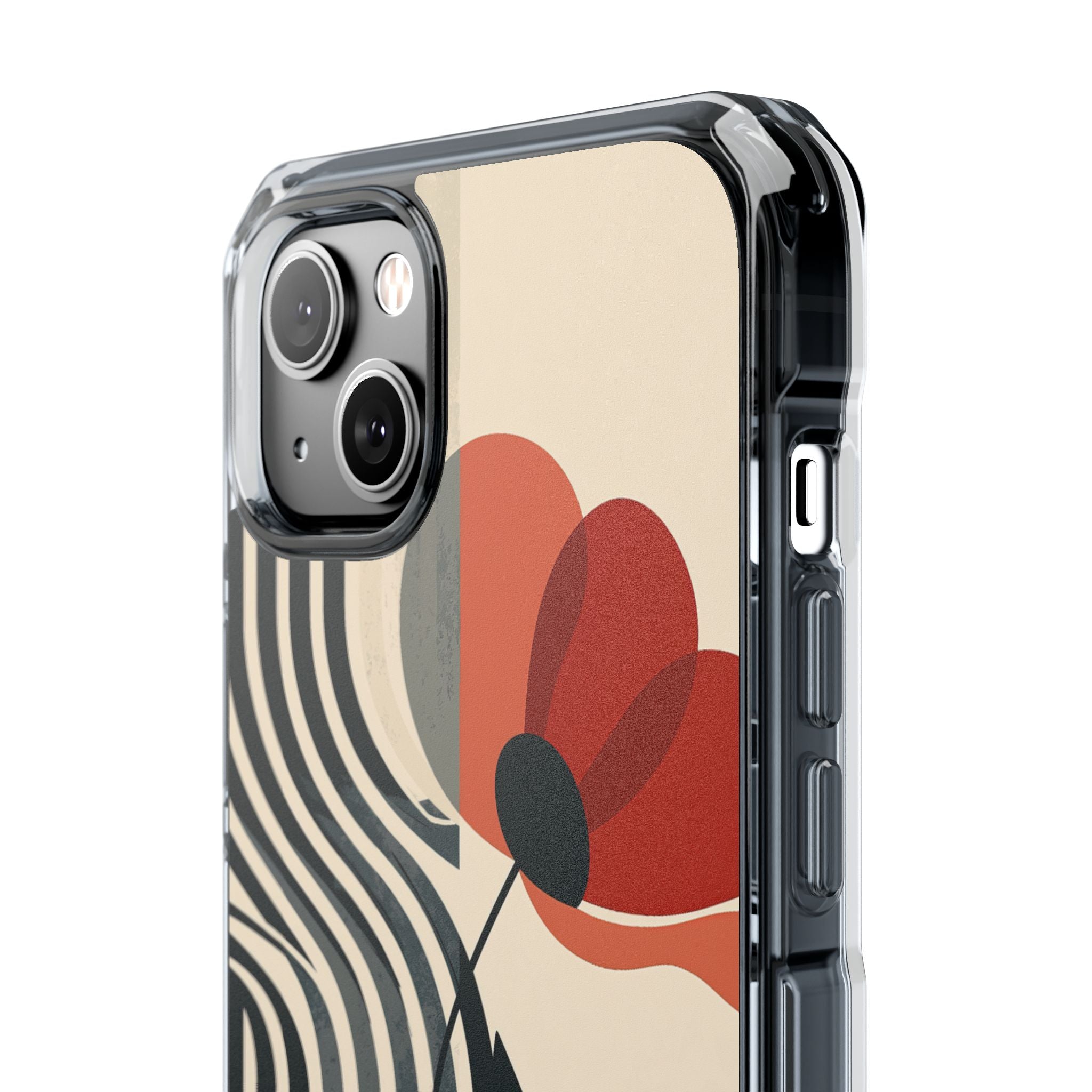 Beige Impact MagSafe Phone Case for iPhone - Crimson Line Bloom