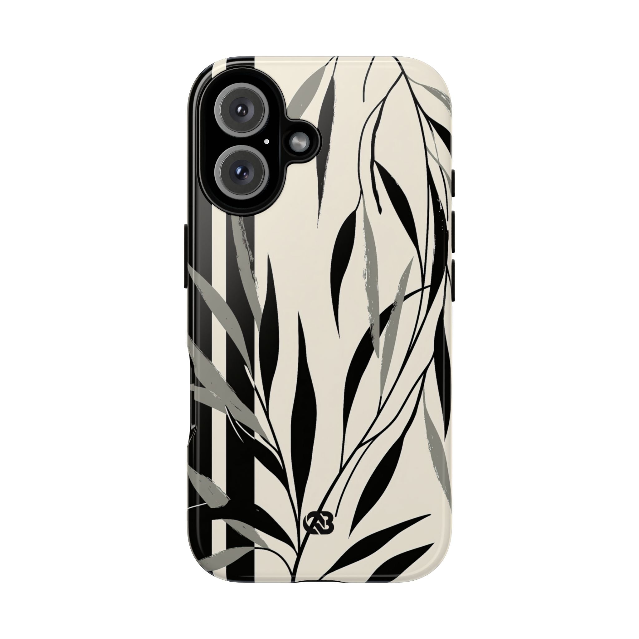Beige Tough Phone Case for iPhone - Soot Leaf Sketch